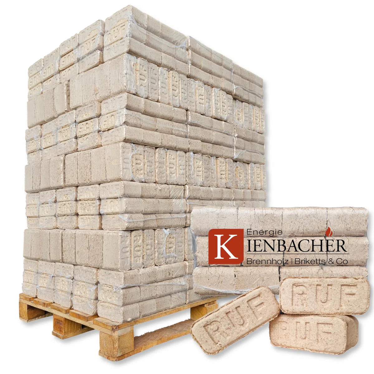 960 kg Palette RUF Hartholz Brikett Sonderangebot Briketts aus Buche und/oder Eiche Kamin Ofen Holz Gluthalter Brennholz Ofenbriketts Kaminbriketts Premium Öko Holzbriketts | Energie Kienbacher