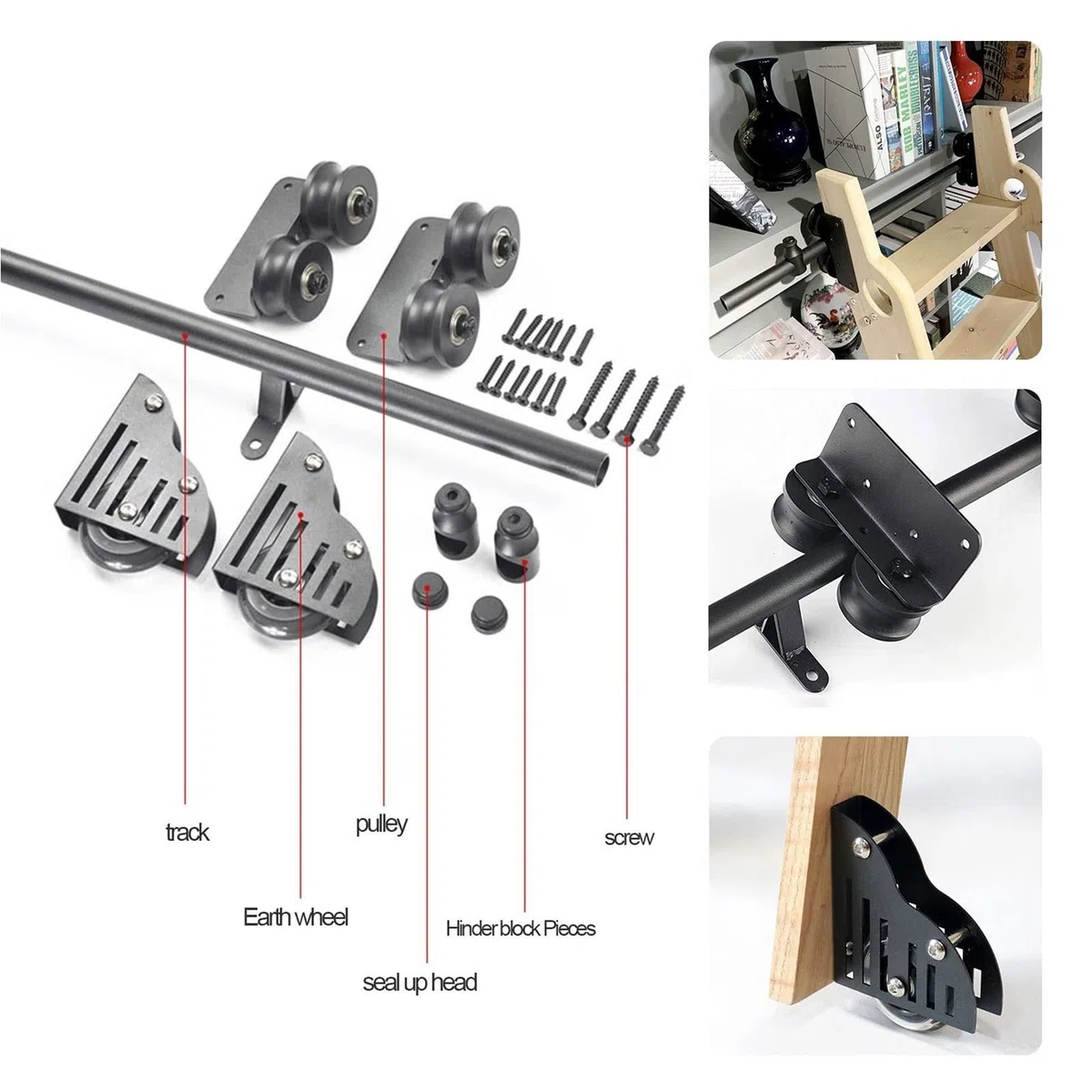 Schwarze rollende Bibliotheksleiter-Hardware, Schiebeleiter-Hardware-Kit (ohne Leiter), mit Bodenrollenrädern, Mobile Leiterschiene aus rundem Stahlrohr (Größe: 10 Fuß/300 cm Schienen-Kit)