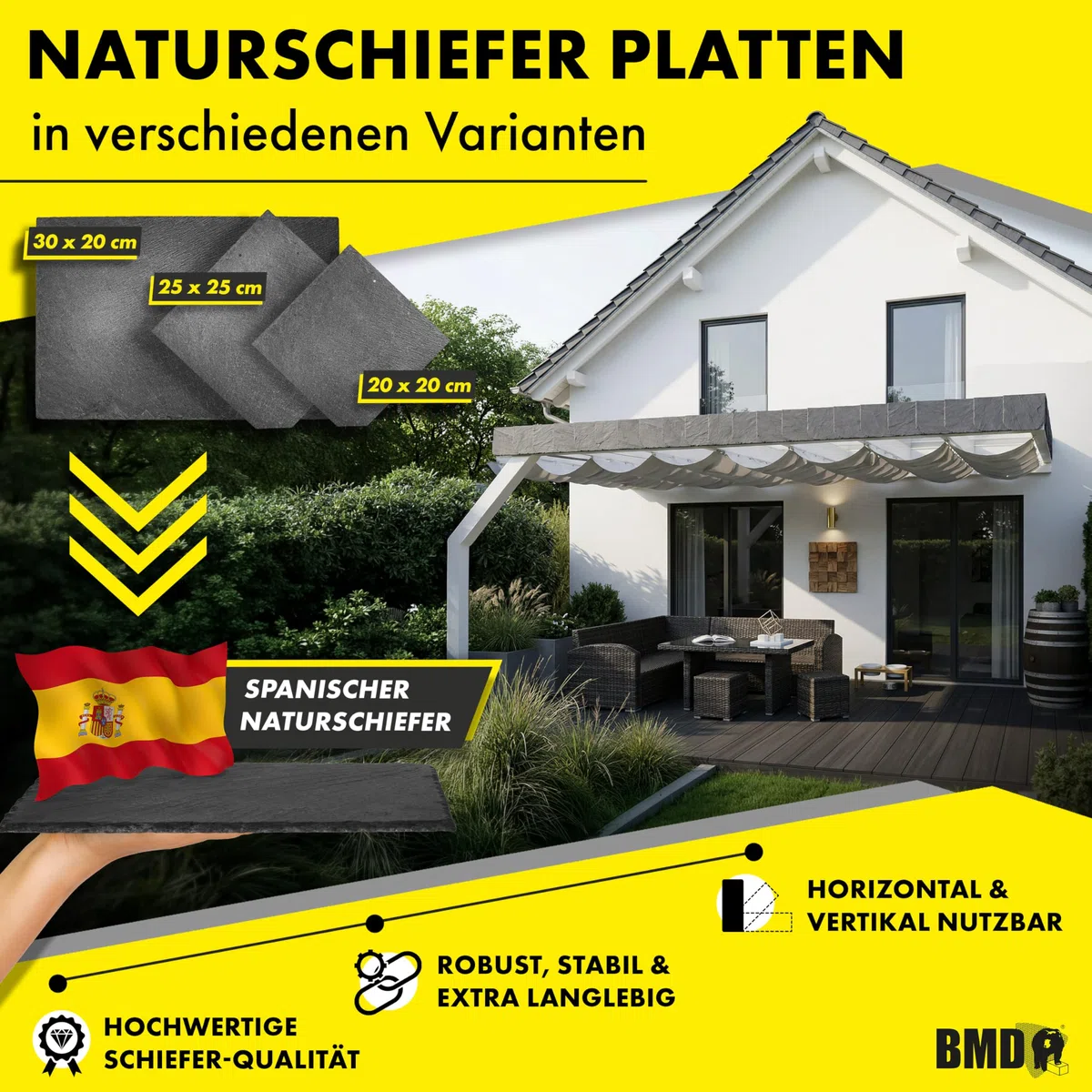 5m² (160 Stück) Naturschiefer 25x25cm Uni | 1. Wahl | spanischer Markenschiefer für Dach & Fassade | Universal Schiefer Schornstein Gaube | Dachdecker Qualität 1. Sortierung