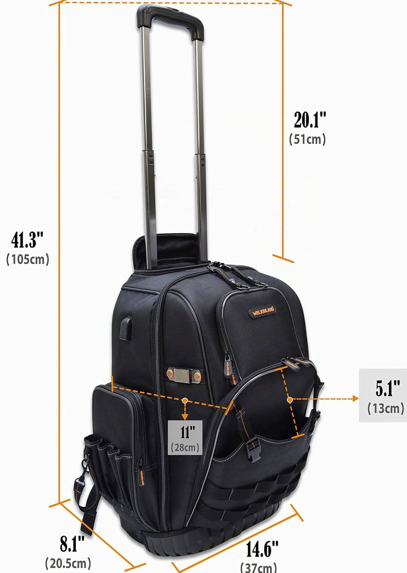 WELKINLAND 72 Taschen Roll-Werkzeug-Rucksack, große Werkzeugtasche mit Rollen, elektrische Tasche mit Rollen für Herren