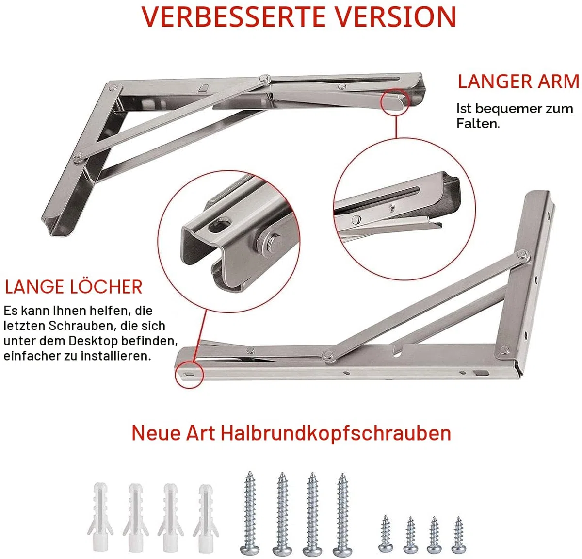 YUMORE Klappkonsole Schwerlast 500mm,Klappregalhalterungen Edelstahl Regalträger Max Load 330 lbs Wandmontierte Schwimmende Tischhalter dreieckige Halterungen für DIY Werkbank Platzsparende, 2er-Pack