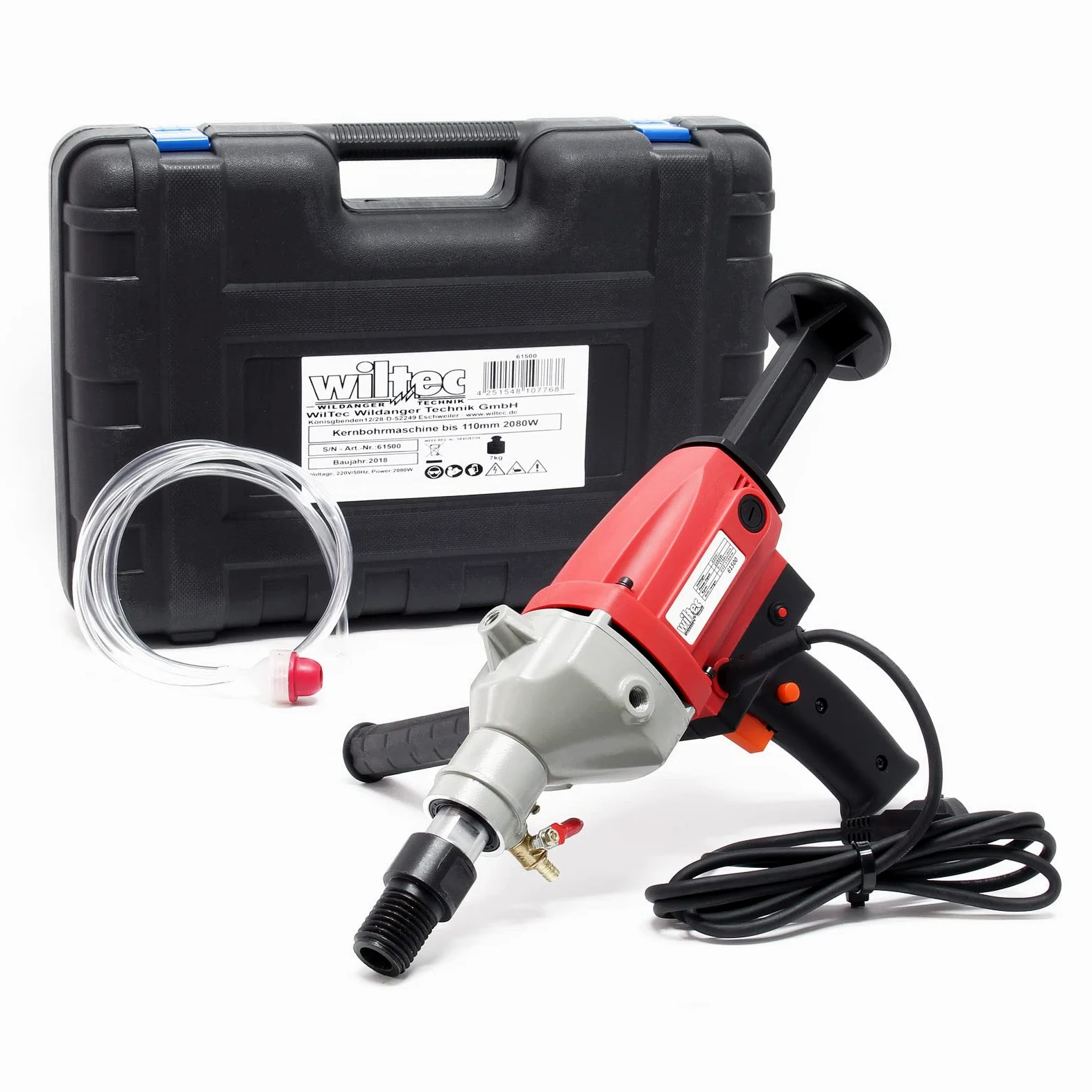 Wiltec Kernbohrgerät bis 110 mm Nass Kernbohrmaschine 2080 W 1700 U/min mit Transportkoffer und Zubehör