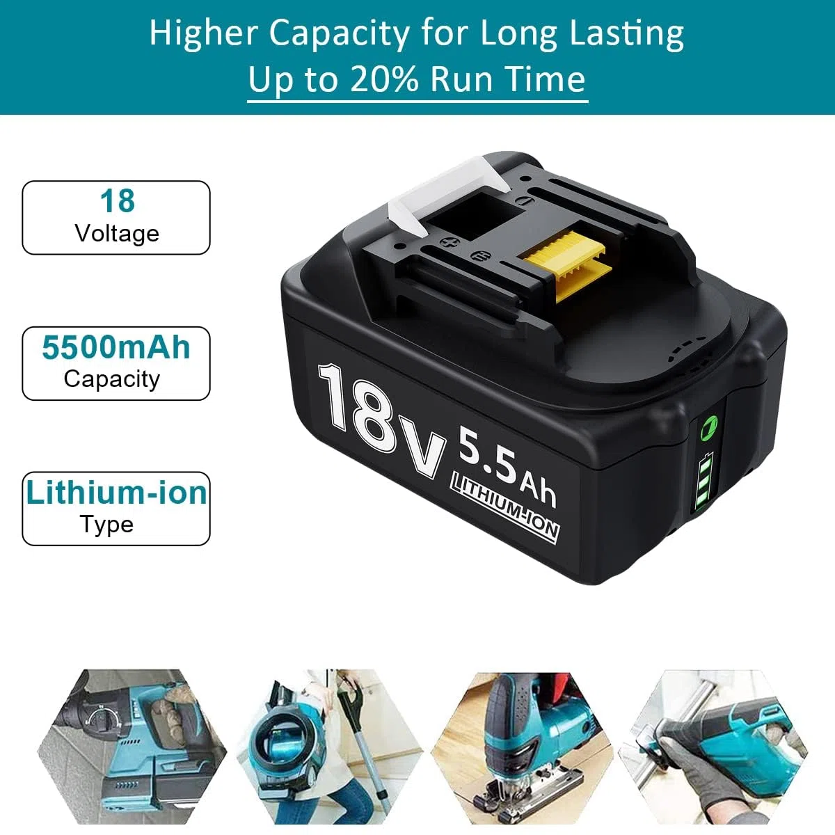 Ersatzakku für Makit Akku 18V 2X 5500mAh Ersatzakku Kompatibel mit 18V Akku mit DC18RC Ladegerät Kompatibel mit BL1860 BL1860B BL1850 BL1850B BL1840 BL1830 BL1820 LXT400