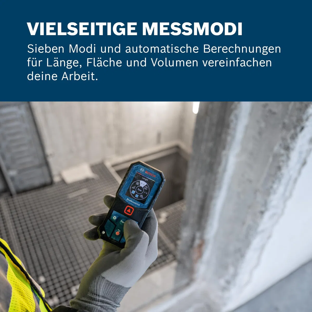 Bosch Professional Laser-Entfernungsmesser GLM 40-31 (IP 65, stoßdämpfendes Gehäuse, 7 Messmodi, automatische Berechnungen für Länge/Fläche/Volumen, helles Farbdisplay, mit Li-Ionen-Akku kompatibel)