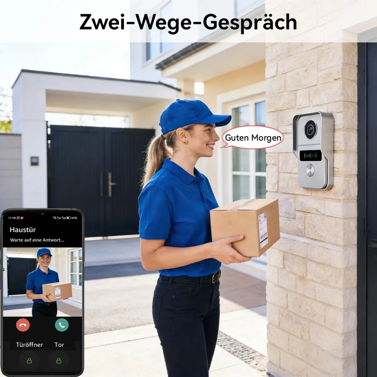 1080p Video Türsprechanlage mit Türöffner für Einfamilienhäuser mit 2- Monitoren,Nachtsicht, Zwei-Wege-Audio, Bewegungserkennung, Entsperren, Aufzeichnen, Überwachen