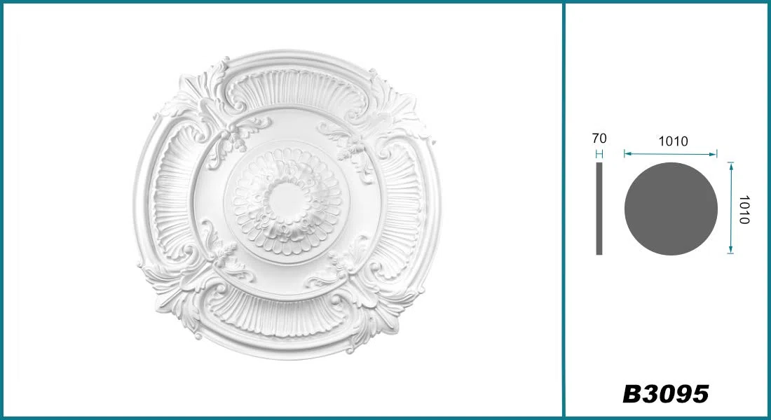 HEXIM Perfect Stuckrosette B3095, Ø 101cm - große Deckenrosette weiß, aus PU/Polyurethane, Zierelement, Stuck, Wanddeko Wohnzimmer Lampe rund