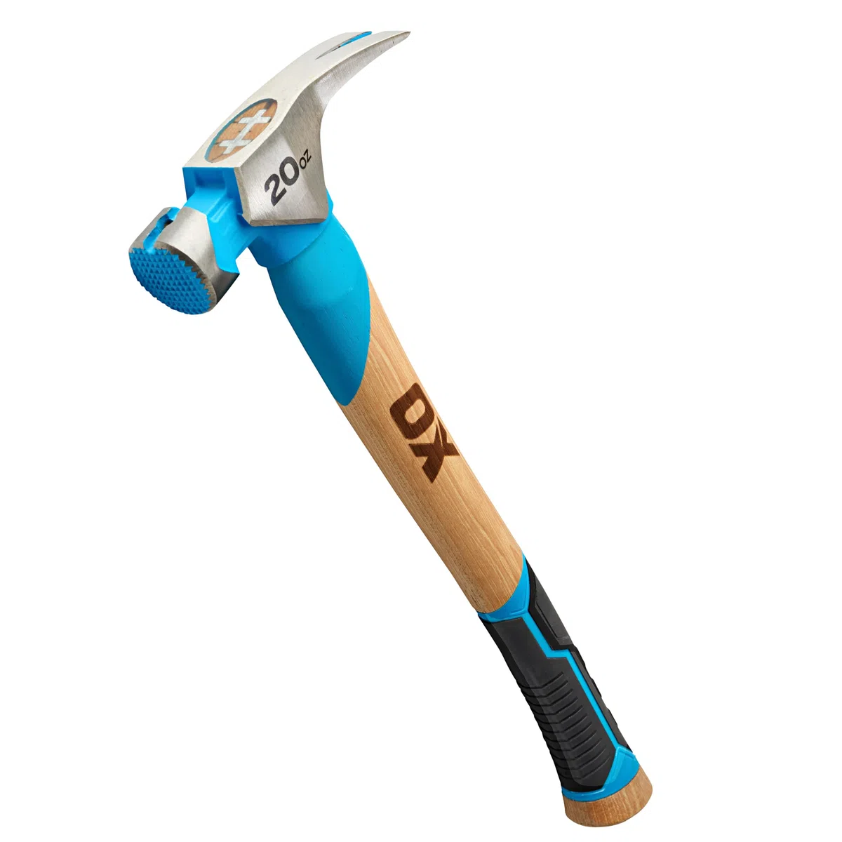OX Pro Rahmenhammer mit gefräster Schlagfläche und magnetischem Nagelstarter, geschmiedeter einteiliger Stahlkopf, gerades Krallenende, gebogener amerikanischer Hickory-Griff mit TPR-Griff, OX-P087220