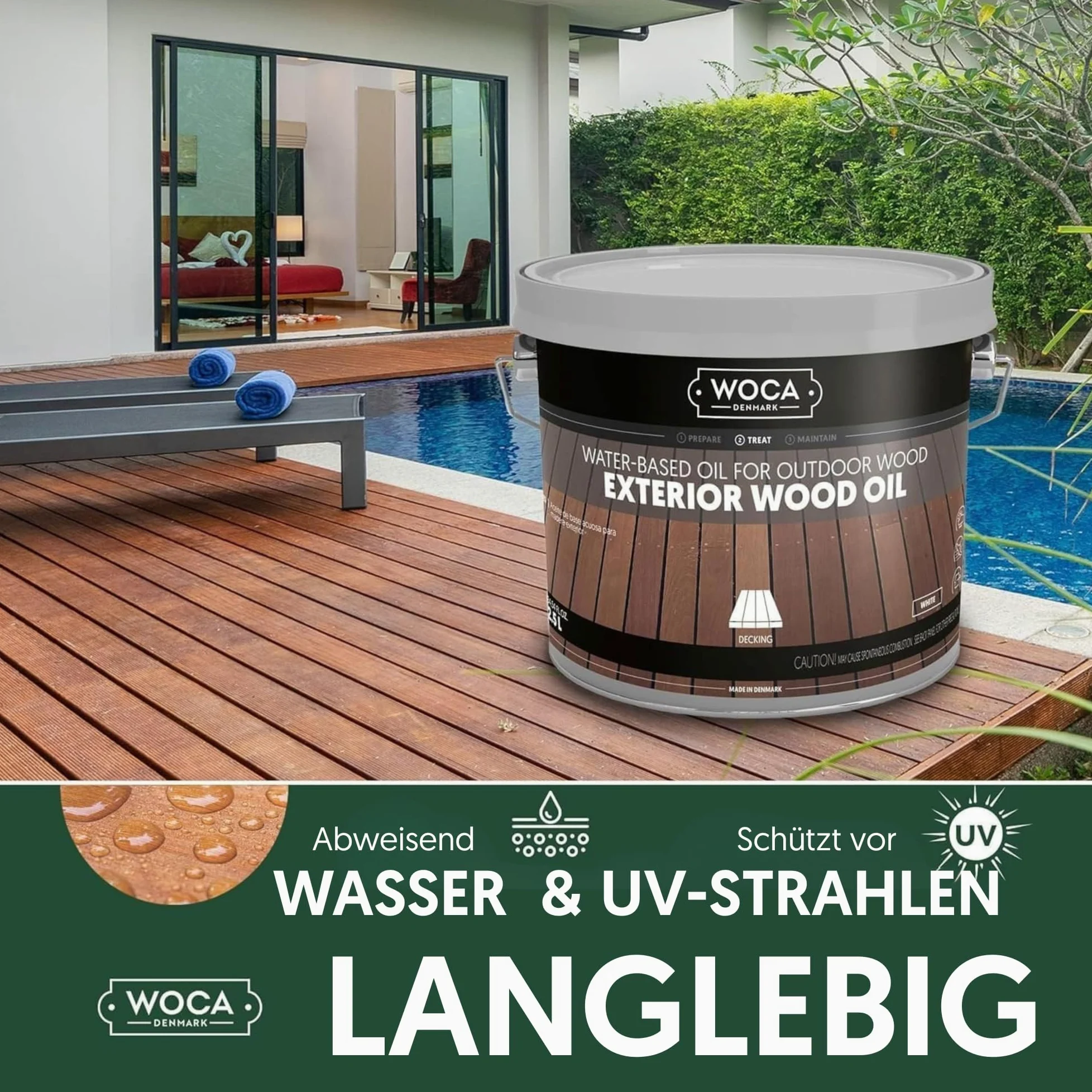 WOCA Denmark Exterior Wood Oil Bangkirai 2 x 3 L - Terrassenöl für Terrassen, Zäune und Möbel im Außenbereich