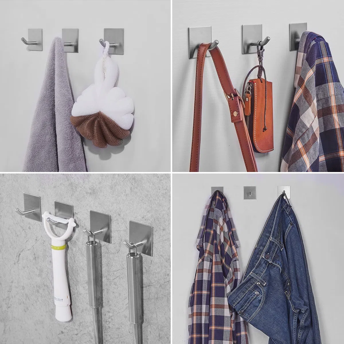 FOMANSH Selbstklebender Haken, Handtuchhaken ohne Bohren, starker rostfreier Edelstahl Wandhaken, Halter am Wand, Aufbewahrung für z.B. Schlüssel Handtuch Kleid, für Bad Toilette Küche Büro, 4 Packs
