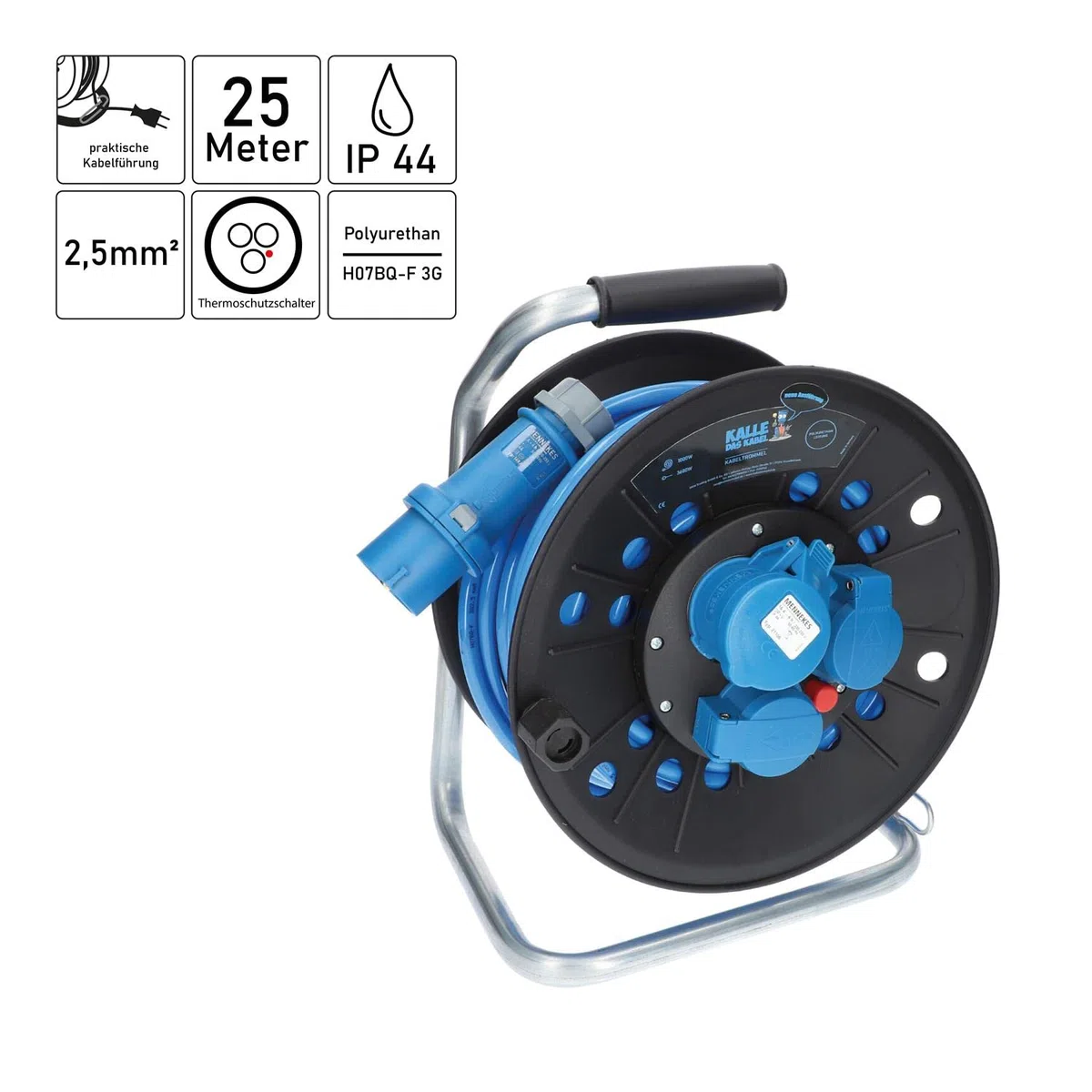CEE-Campingkabeltrommel EXTREME Campingkabel Wohnmobil-Kabel Caravantrommel H07BQ-F 3G 2,5mm² 25 Meter von KALLE DAS KABEL Kabeltrommel +Anschlussleitung mit Winkelkupplung 1,5m +Adapterleitung