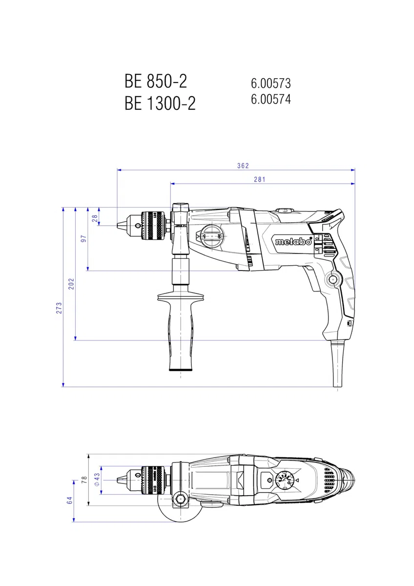 metabo Bohrmaschine BEV 1300-2, 1300W 2-Gang Bohrer für Holz & Stahl | Netzbetriebene Schlagbohrmaschine mit Impulsfunktion, VTC-Elektronik, Marathon-Motor, Zahnkranzbohrfutter & Zusatzhandgriff