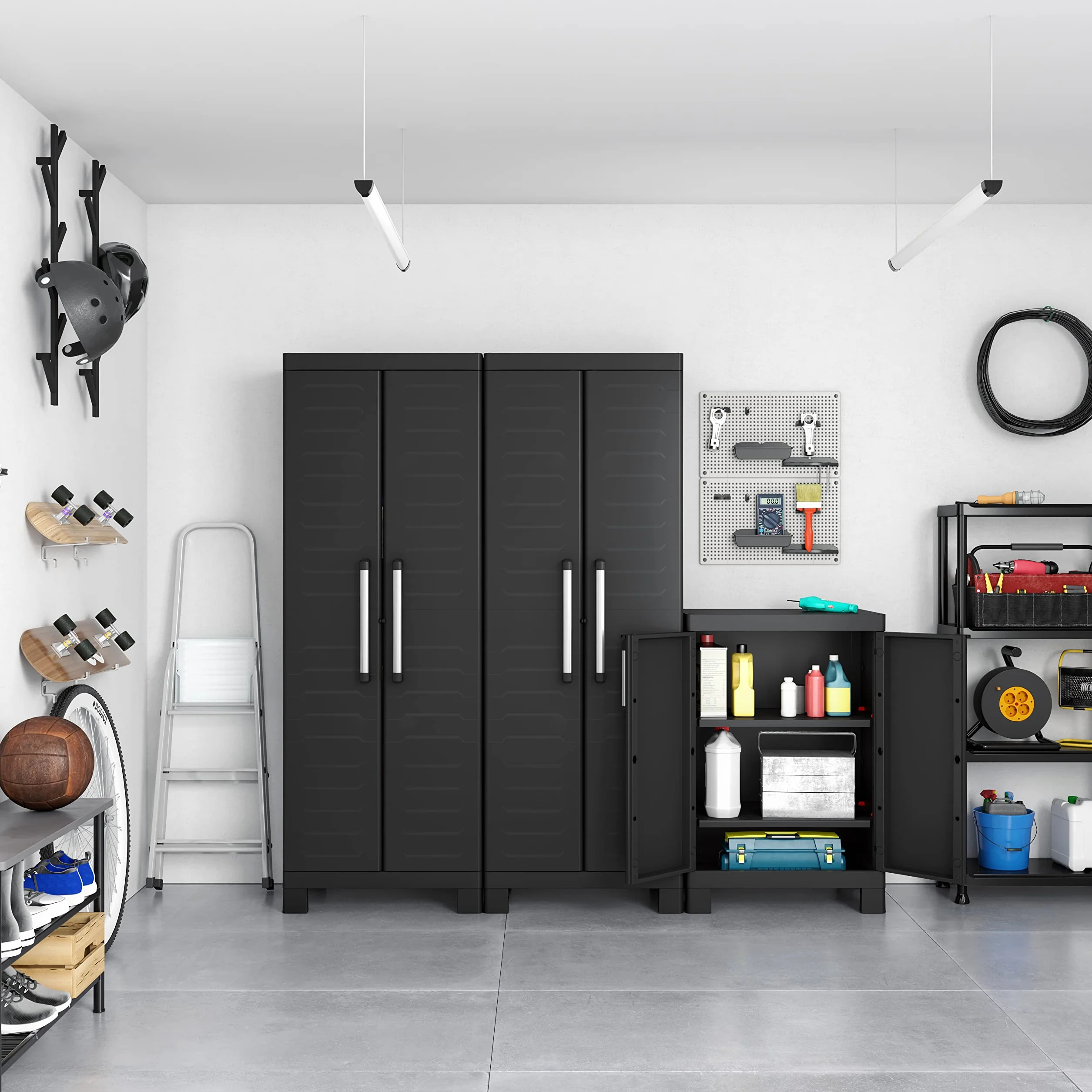 Keter Detroit, niedrig Kunststoffschrank, Kunststoff, schwarz, 65 x 45 x 97 cm, formschöner Universalschrank für den Innenbereich