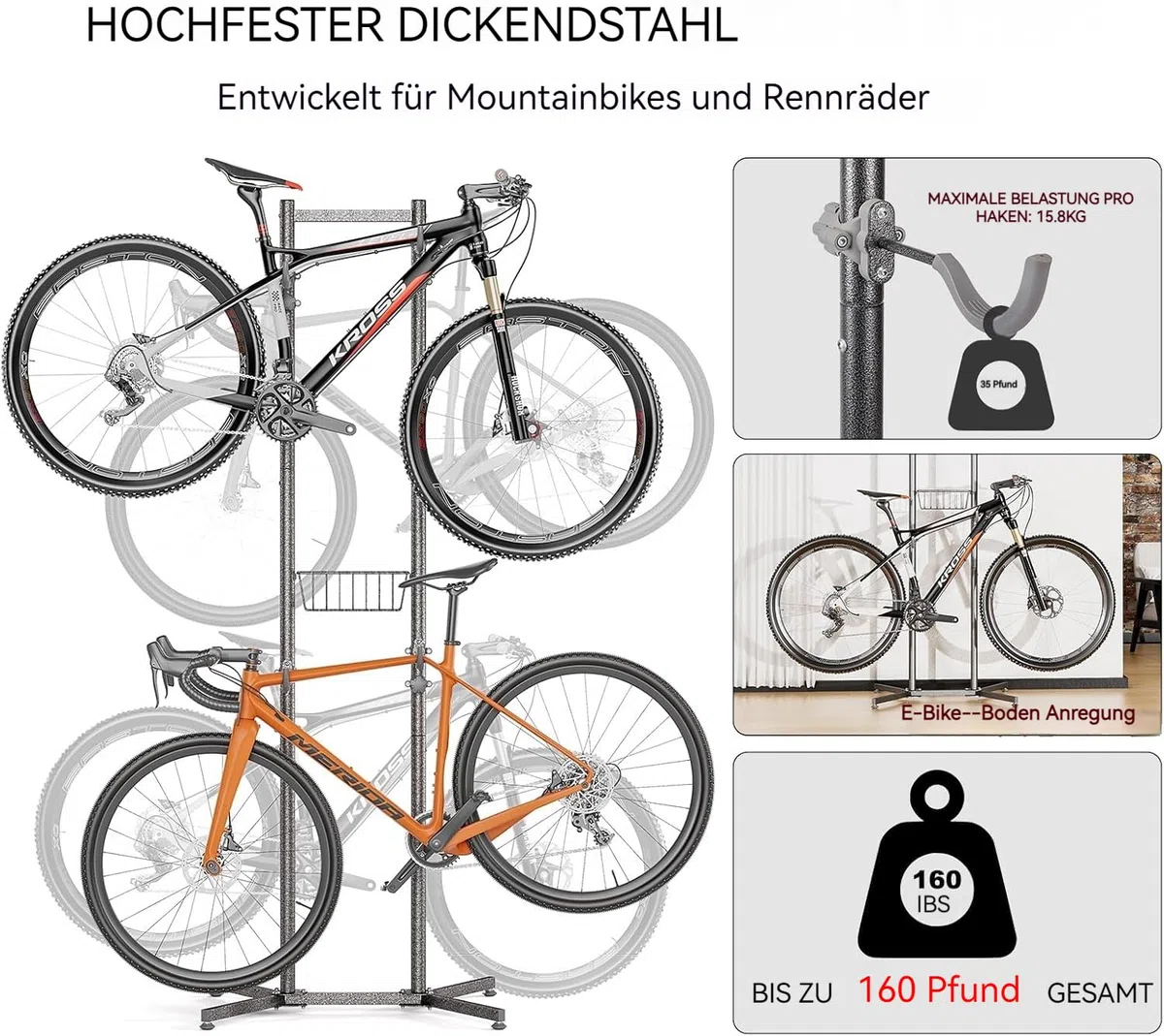 CXWXC Fahrradständer Boden Für 4 Fahrräder Belastbar bis 70kg/160 Pound Fahrrad Ständer Halter Indoor Garage Lagerung im Freien…