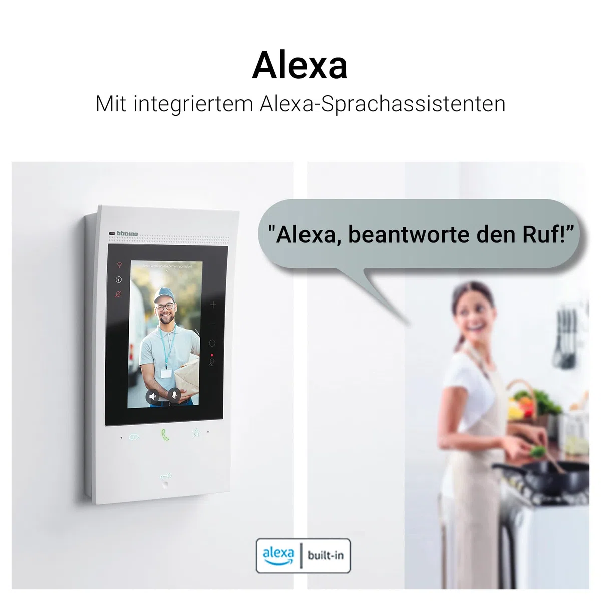 BTICINO, Classe 300EOS with Netatmo, erste smarte Wi-Fi-Video-Innenstelle mit integriertem Alexa-Sprachassistenten, vertikaler 5"-Touchscreen, App Home+Security, 2-Draht-Technik, 344842