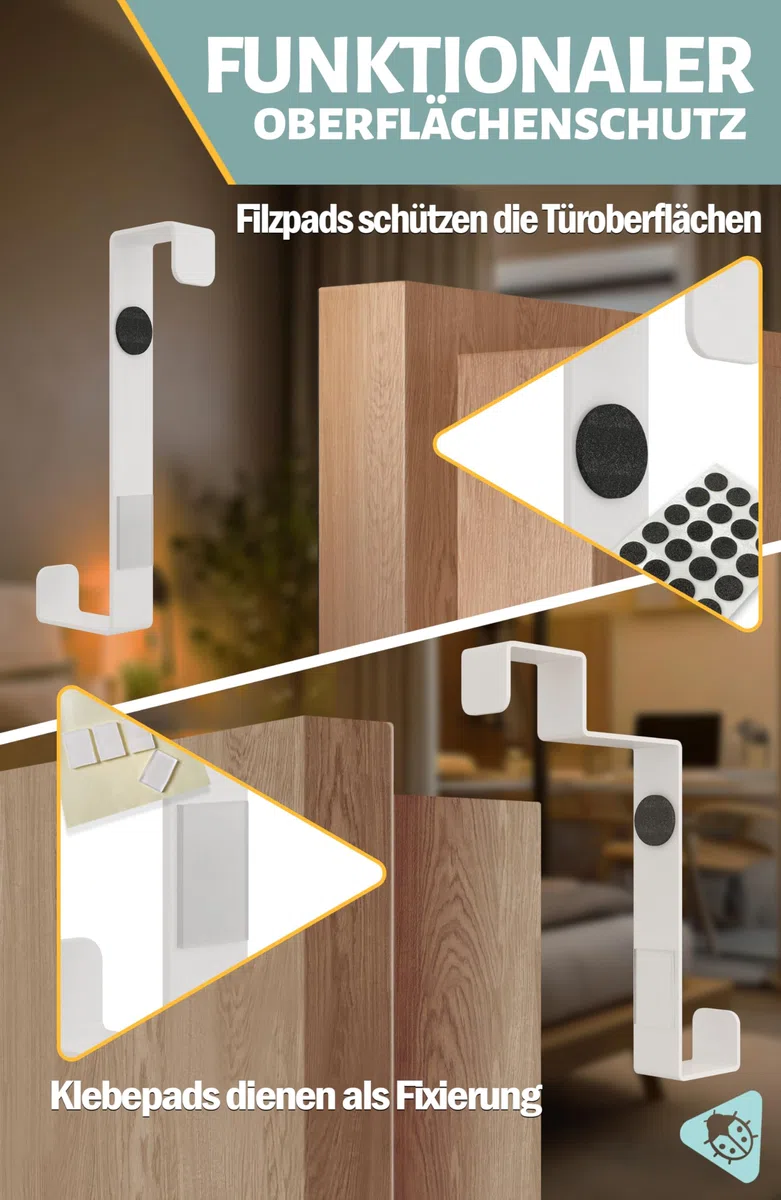 Menz Türhaken zum Einhängen, 10 Stück Set in Weiß - 5 x Standard Kleiderhaken Tür + 5 x Türhaken Innenseite, individuell verwendbar, stabile Türgarderobe, Türhakenleiste