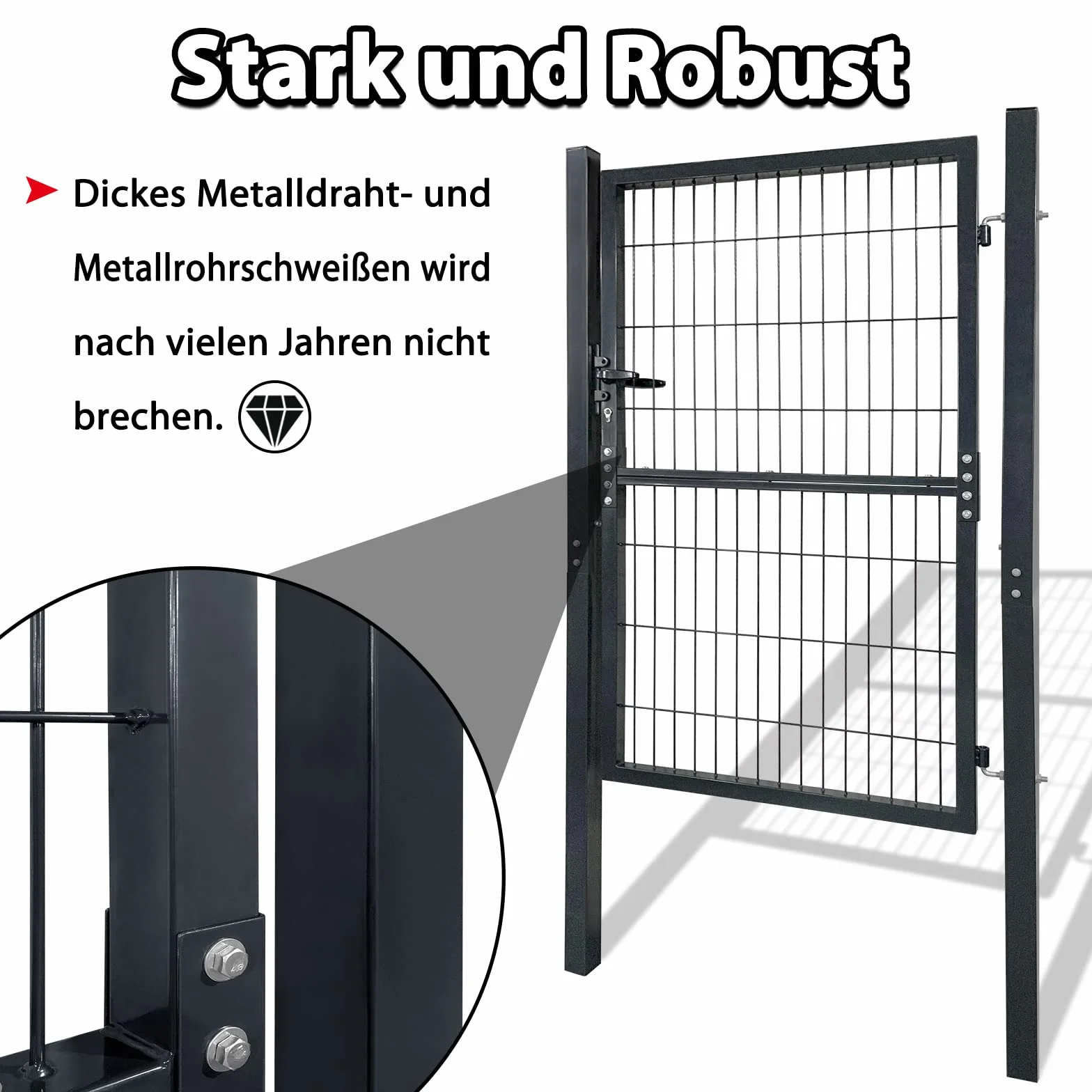 Aufun 150 x100cm Gartentür Gartentor für Stabmattenzaun Hoftor Zauntür Gartenpforte Inkl. Schloss, Pfosten und Befestigungsmaterial, Zauntor, Zauntür, Gartenzaun, Anthrazit