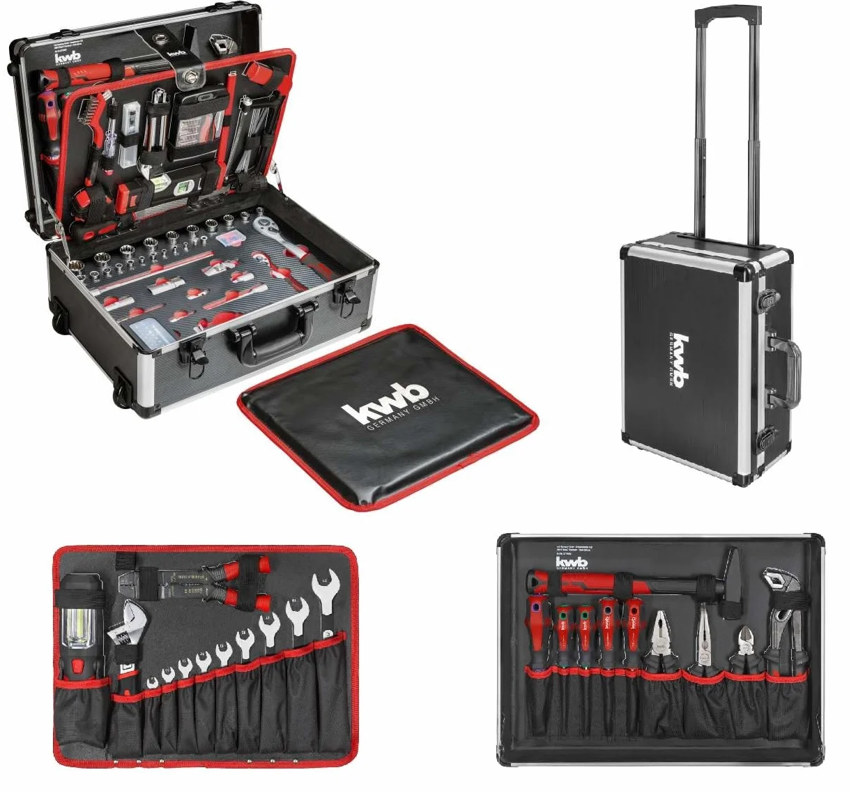 kwb Werkzeugkoffer mit Trolley-Funktion, 175-teilig, gefüllt, Werkzeug im stabilem Aluminiumkoffer, Werkzeugset groß, für Heimwerker, DIYer und Handwerks-Meister, abschließbar inkl. 2 Schlüsseln