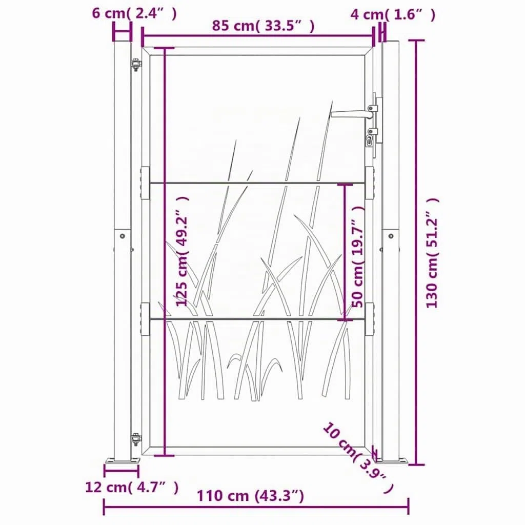 vidaXL Gartentor, Gartentür mit Gras-Design, Abschließbar Hoftor Eingangstor für Garten Terrasse, Tor Zauntor Gartenpforte, Anthrazit 100x125 cm Stahl