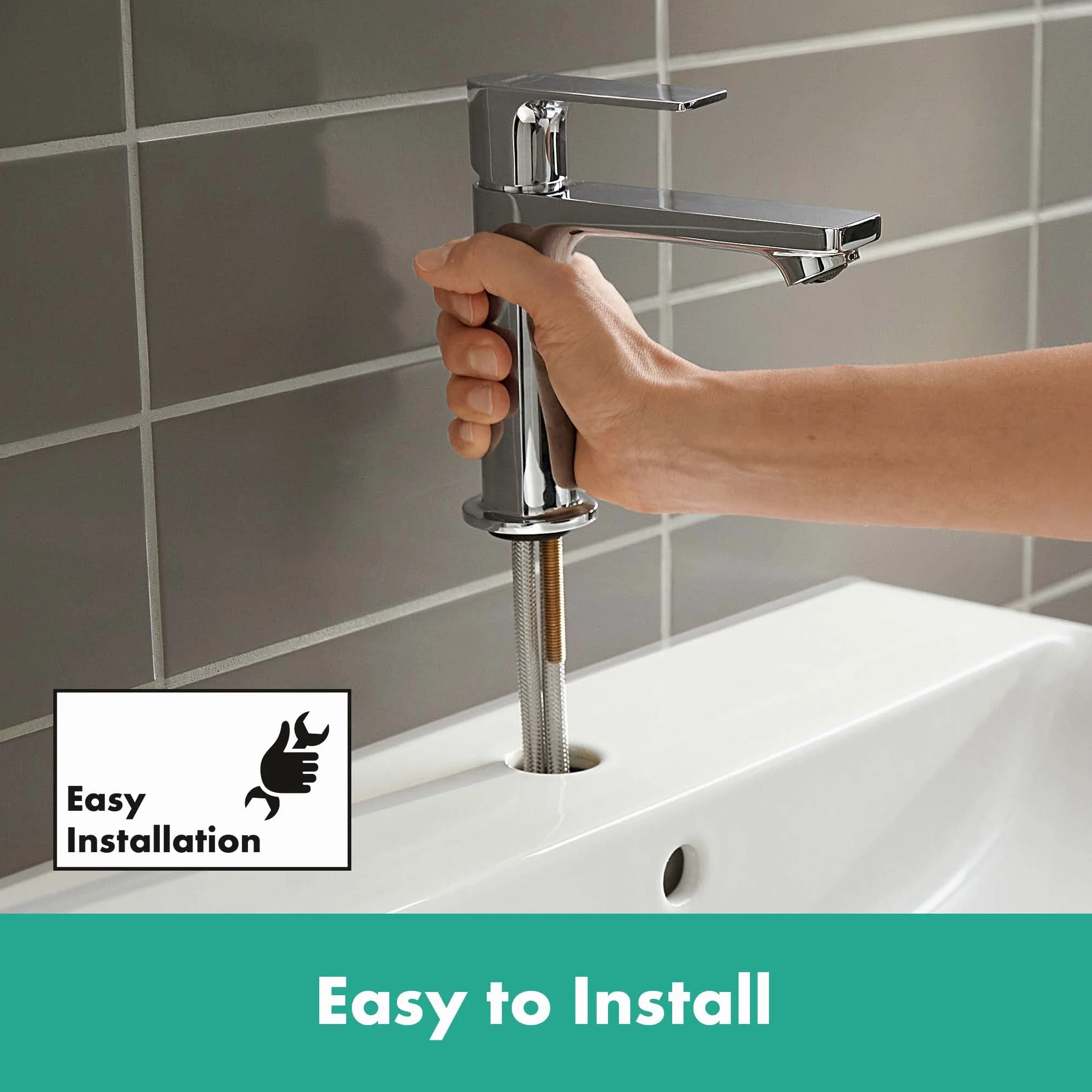 hansgrohe Rebris E - Waschtischarmatur ohne Ablauf, energiesparend (CoolStart), Wasserhahn Bad mit Auslauf Höhe 109 mm, Mischbatterie Waschbecken wassersparend (EcoSmart), Chrom, 72560000