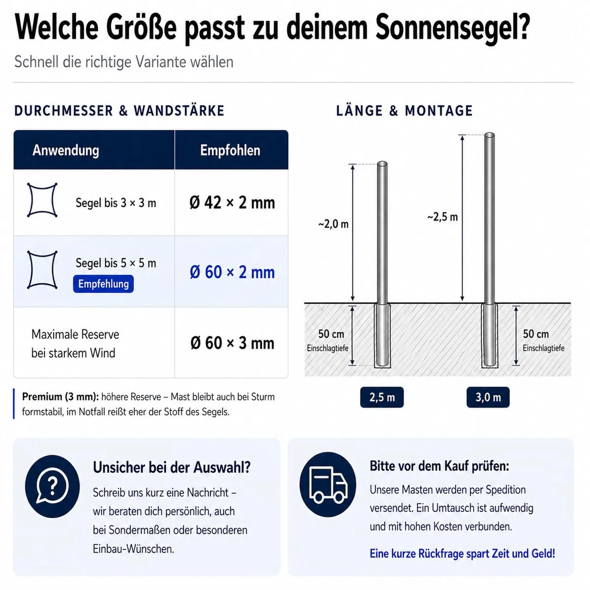 Sonnensegelmast 2,5-3m Höhenverstellbar Edelstahl mit Bodenhülse Sonnensegel Mast Pfosten Stange (⌀42mm 3m ohne Bodenhülse)