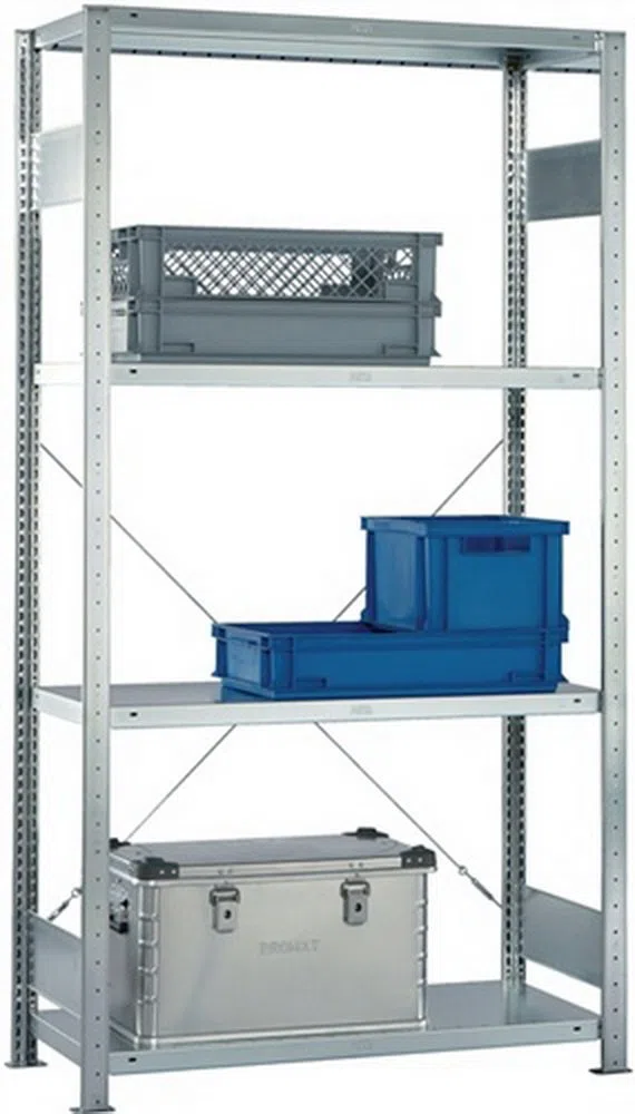 META 1370041 Lagerregal mit 4 Böden, 150 Clip Set, Grundregal 2000 mm x 1000 mm x 500 mm, Verzinkt