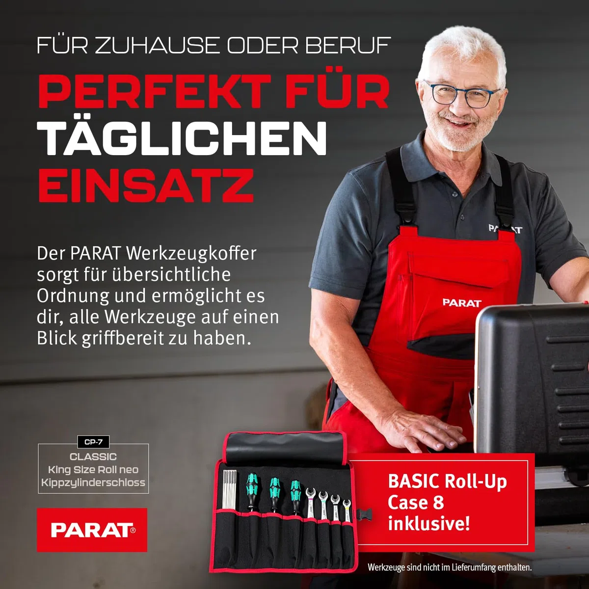 PARAT CLASSIC KingSize Roll neo CP-7 | Werkzeugkoffer leer für 60 Werkzeuge | Inkl. BASIC Roll-Up Case 8 | Rollkoffer mit CP-7 Halterungen | Bodenschale & Dokumentenfach | mit Teleskopauszug & Rollen