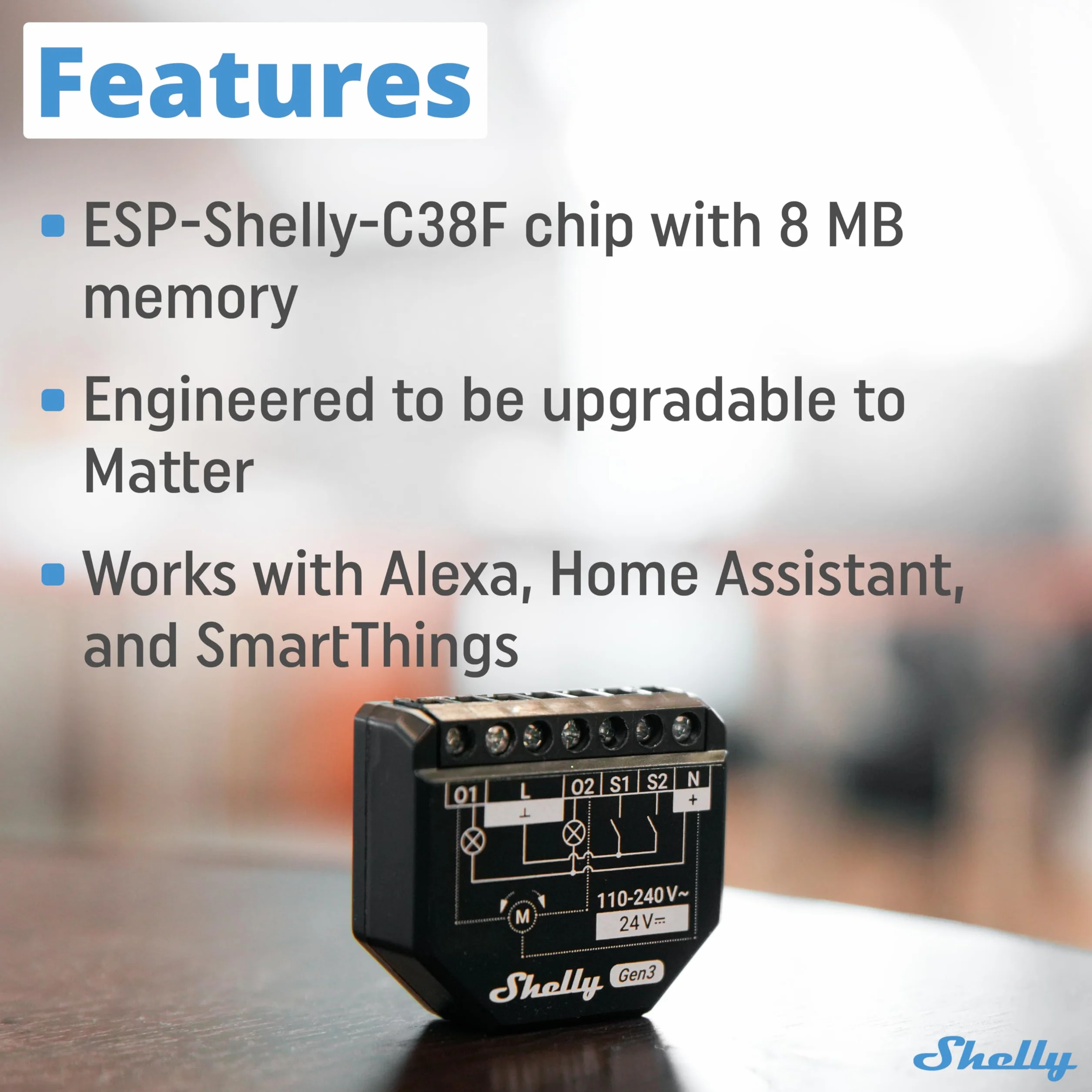 Shelly 2PM Gen3 - WLAN Smart Relais Schalter, Rolladenschalter, Stromzähler, 2 Kanäle, 16A, Lichtschalter, Smart Home, Zeitschaltuhr, Alexa & Google Home, Kein Hub Erforderlich (4 Stück)