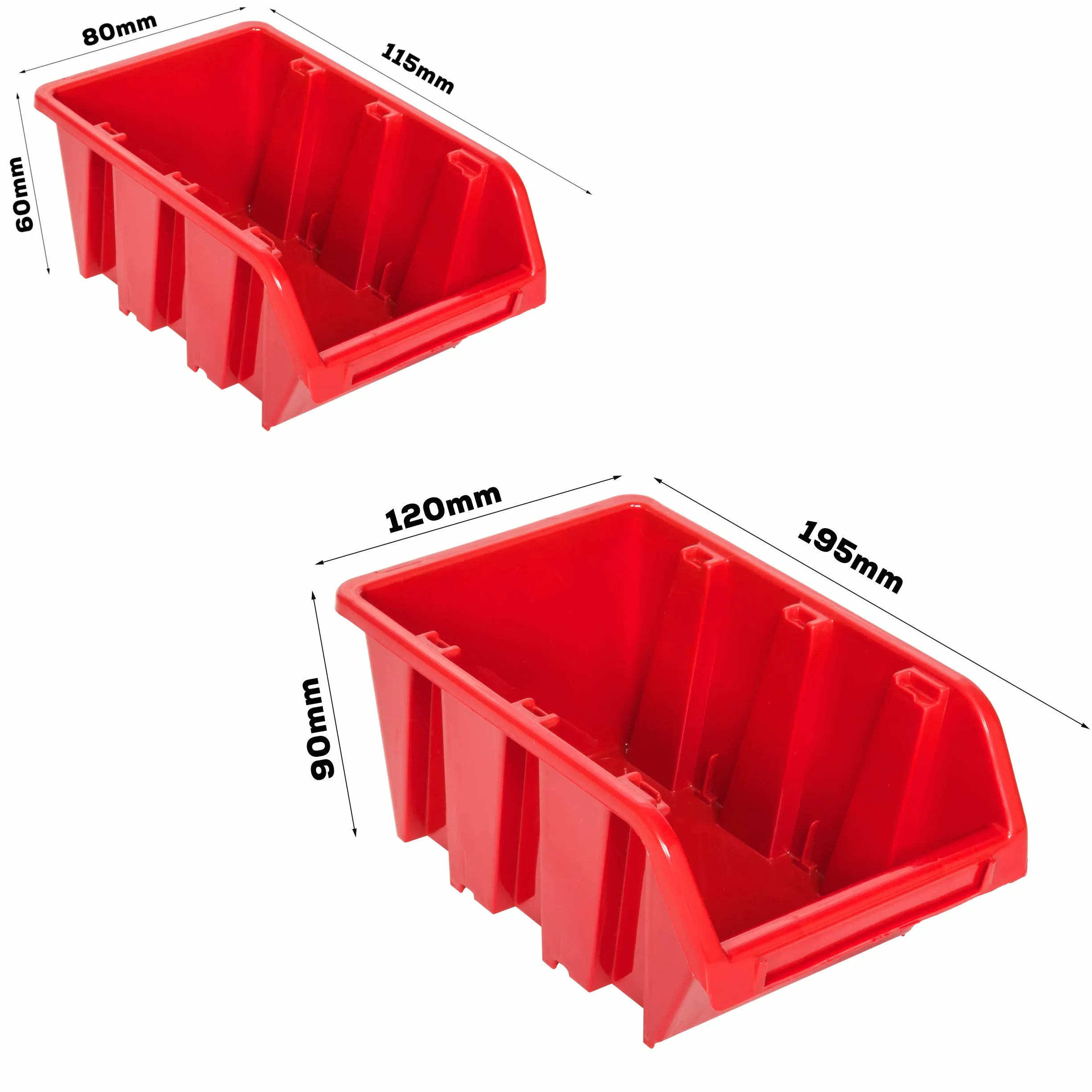 Werkzeugwand 1728 x 780 mm Stapelboxen Werkzeughalter Wandplatte Halterungsschienen Garage Lager Werkstatt Hobby (50 Boxen rot)