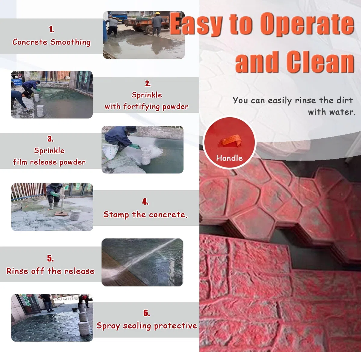 Beton Stempel Matten Betonformen Texturierungsmatten mit Griff, Outdoor -Steinfliesen Dekorative Polyurethanmatte, Flexible Böden Zementdruckform Zum Erstellen von Muster