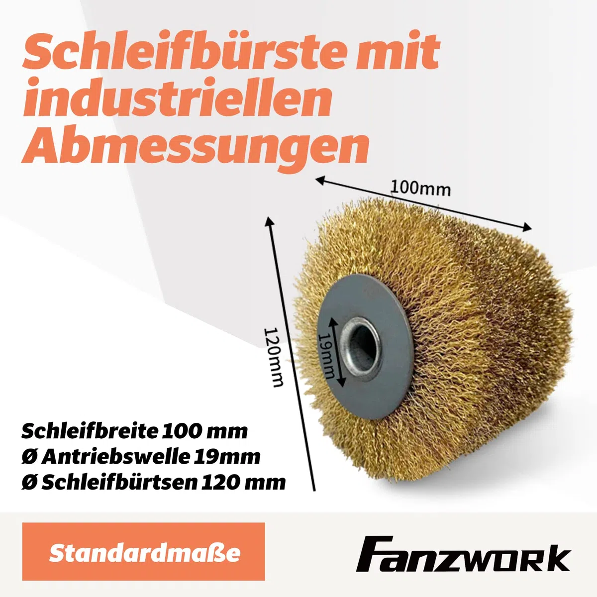 FANZWORK V2 1500 Watt Satiniermaschine Schleifmaschine Bürstenschleifgerät zur Renovierung von Oberflächen, mit Staubsaugung-Anschluss, Drehzahlregelung, Kugelgriff, Stahldraht & Nylon Bürste