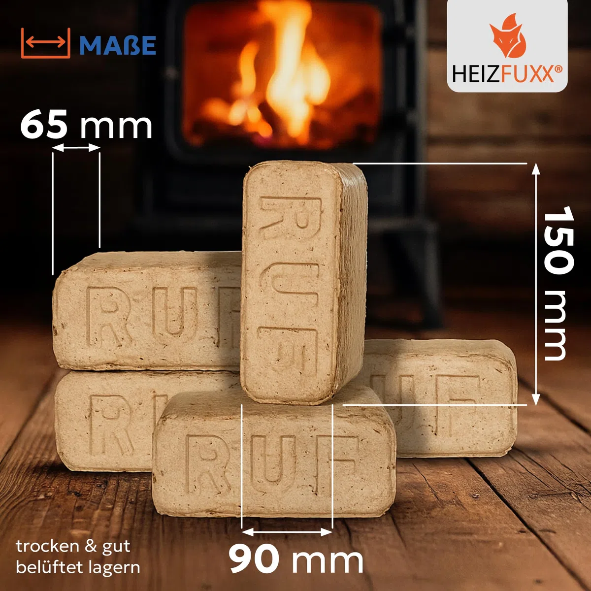 Holzbriketts RUF Original Blue - Weichholzbriketts Palette 300 kg (30x10 kg) - Premium Briketts für Kamin, Heizkessel & Ofen - Hoher Heizwert, geringer Aschegehalt & maximale Energieausbeute