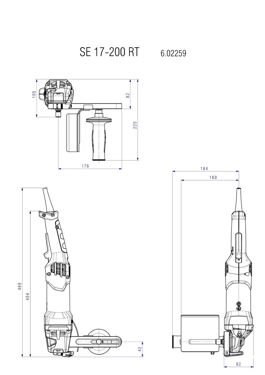metabo Satiniermaschine SE 17-200 RT, 1700 W Schleifer für Edelstahl | 17 Nm Drehmoment, 800–3000 U/min, VTC-Elektronik für konstante Last, inkl. Zusatzhandgriff, werkzeugloser Zubehörwechsel