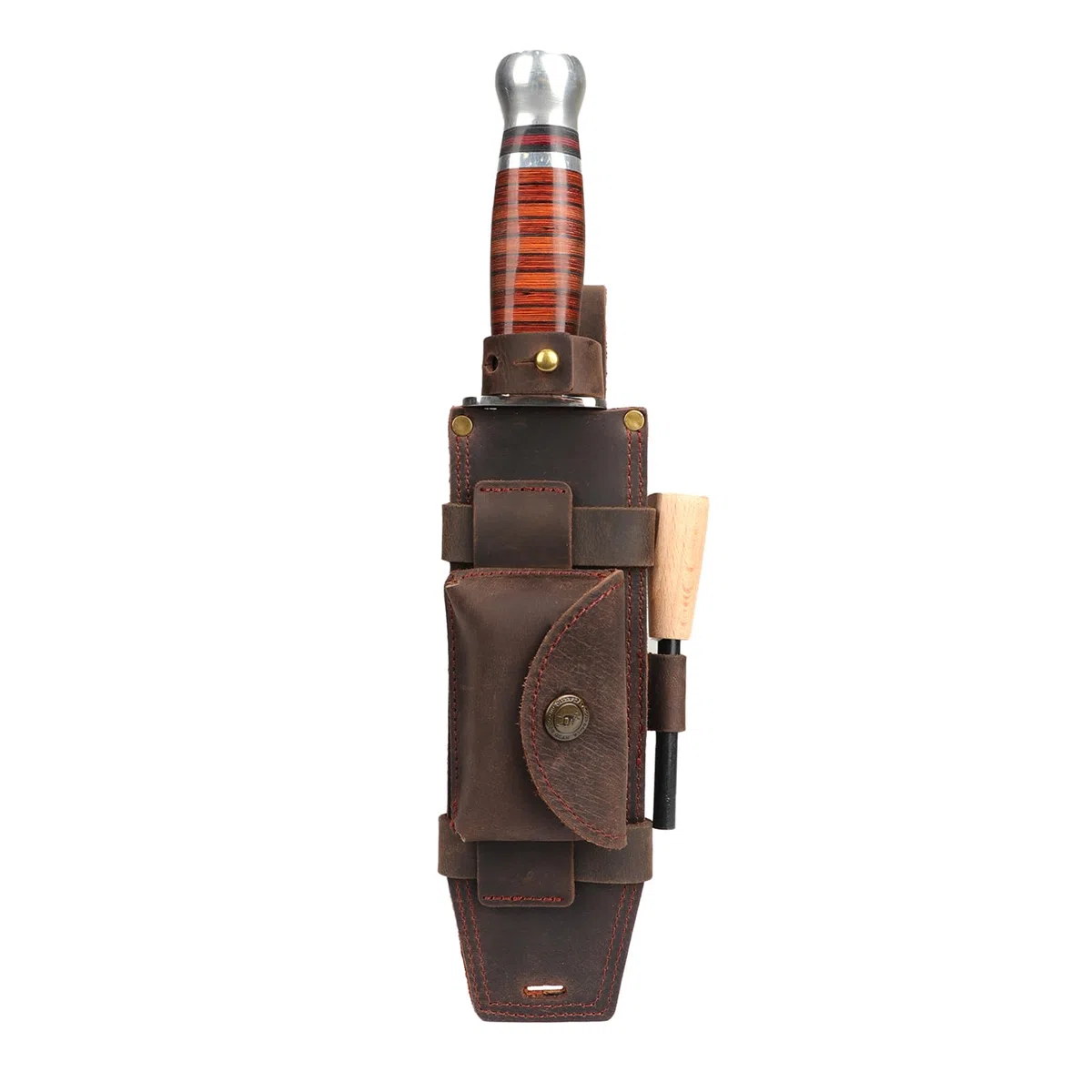 TOURBON Lederscheide für Messer mit feststehender Klinge, Gürtelmesserholster mit Feueranzünderhalter und Tasche