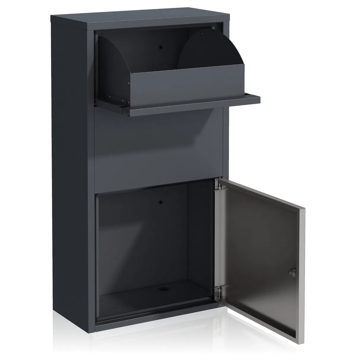 Zelsius Briefkasten mit Paketfach | Edelstahl, Anthrazit RAL 7016 | pulverbeschichteter Stahl | integrierte Rückholsperre | Wandmontage, Bodenmontage | Paketbriefkasten, Paketbox, Parcel Box