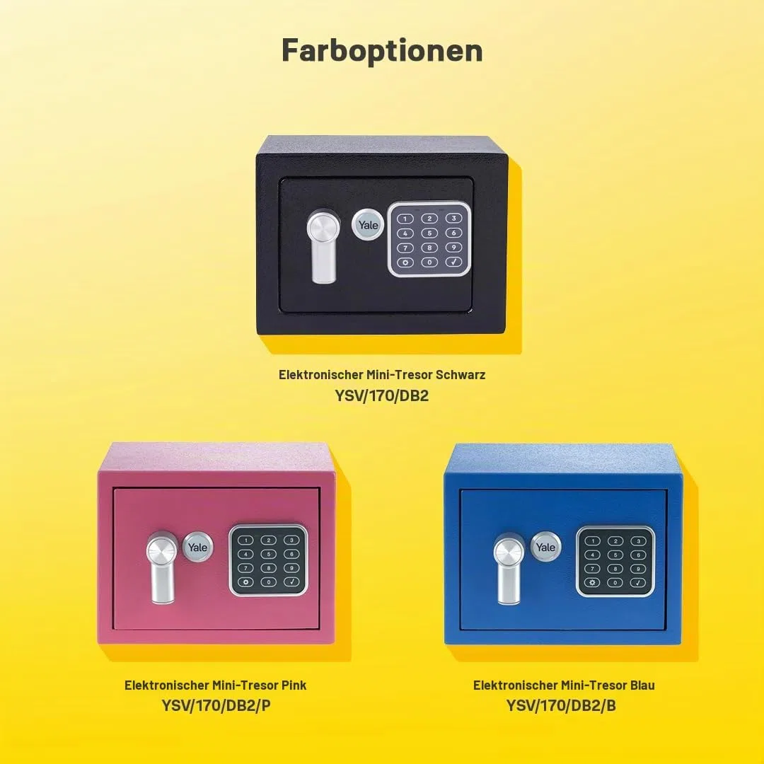 Yale Electronic Safe Mini - Schwarz - YSV/170/DB2 - Standard - Elektronischer Tresor - 3,8 L - 170 x 230 x 170 mm - Tastatur & Schlüssel
