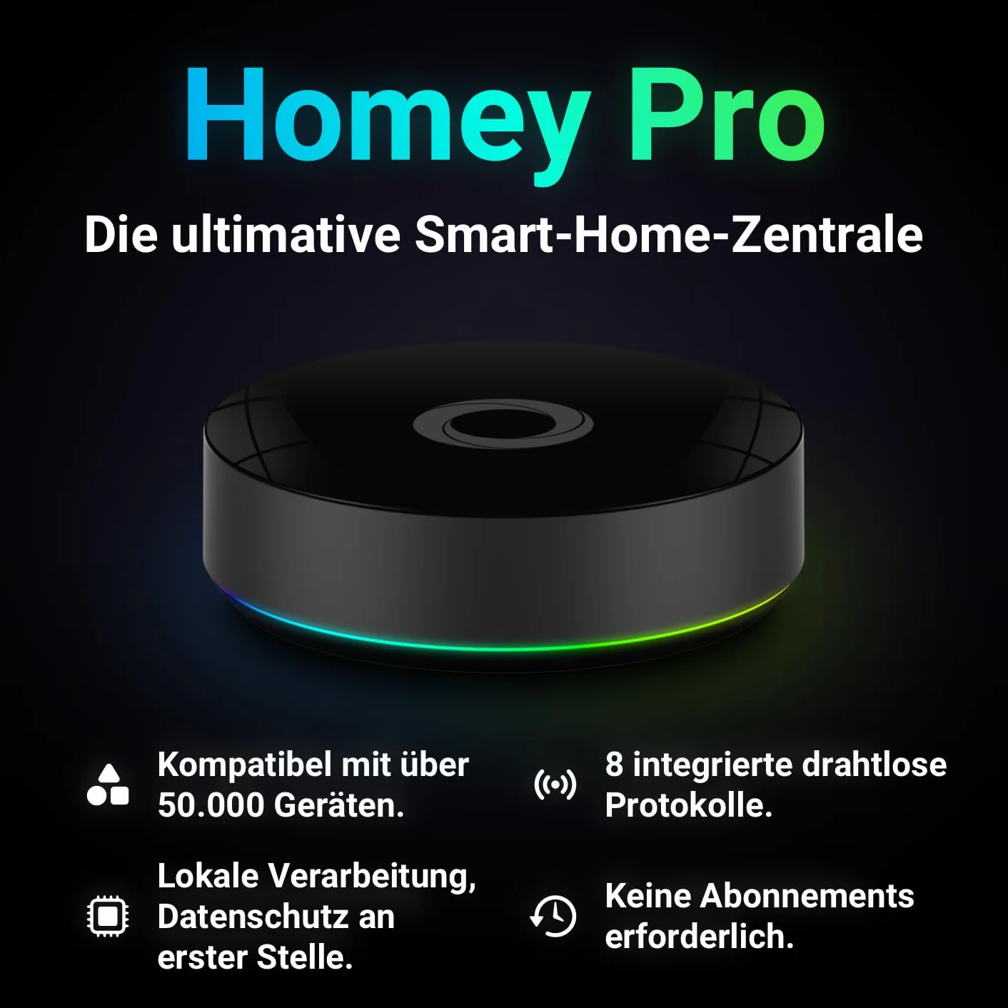Homey Pro (2026) | Smart Home Hub für Hausautomation – Unterstützt Z-Wave Plus, Zigbee, Wi-Fi, BLE, 433 MHz, Infrarot, Matter & Thread. Kompatibel mit Siri, Alexa & Google Home.