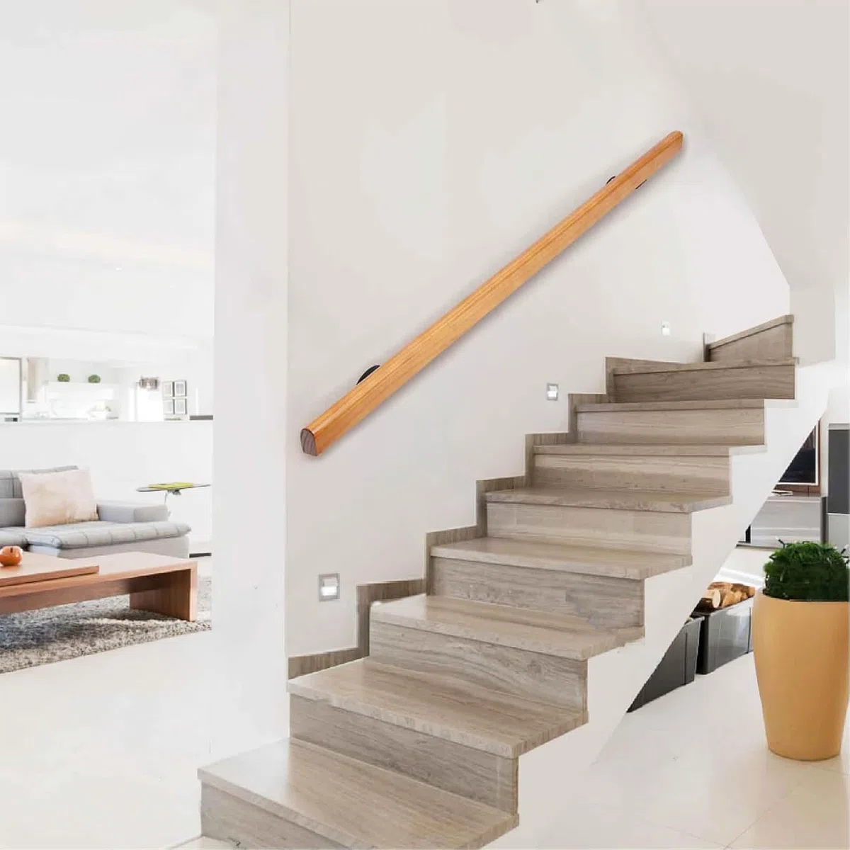 Treppenhandläufe aus Holz 180cm, weiße Handläufe, rutschfeste Handläufe für den Innenbereich, Dachboden-Treppendekoration, Korridor-Stützstangen, Wandhandlauf mit Installationssatz
