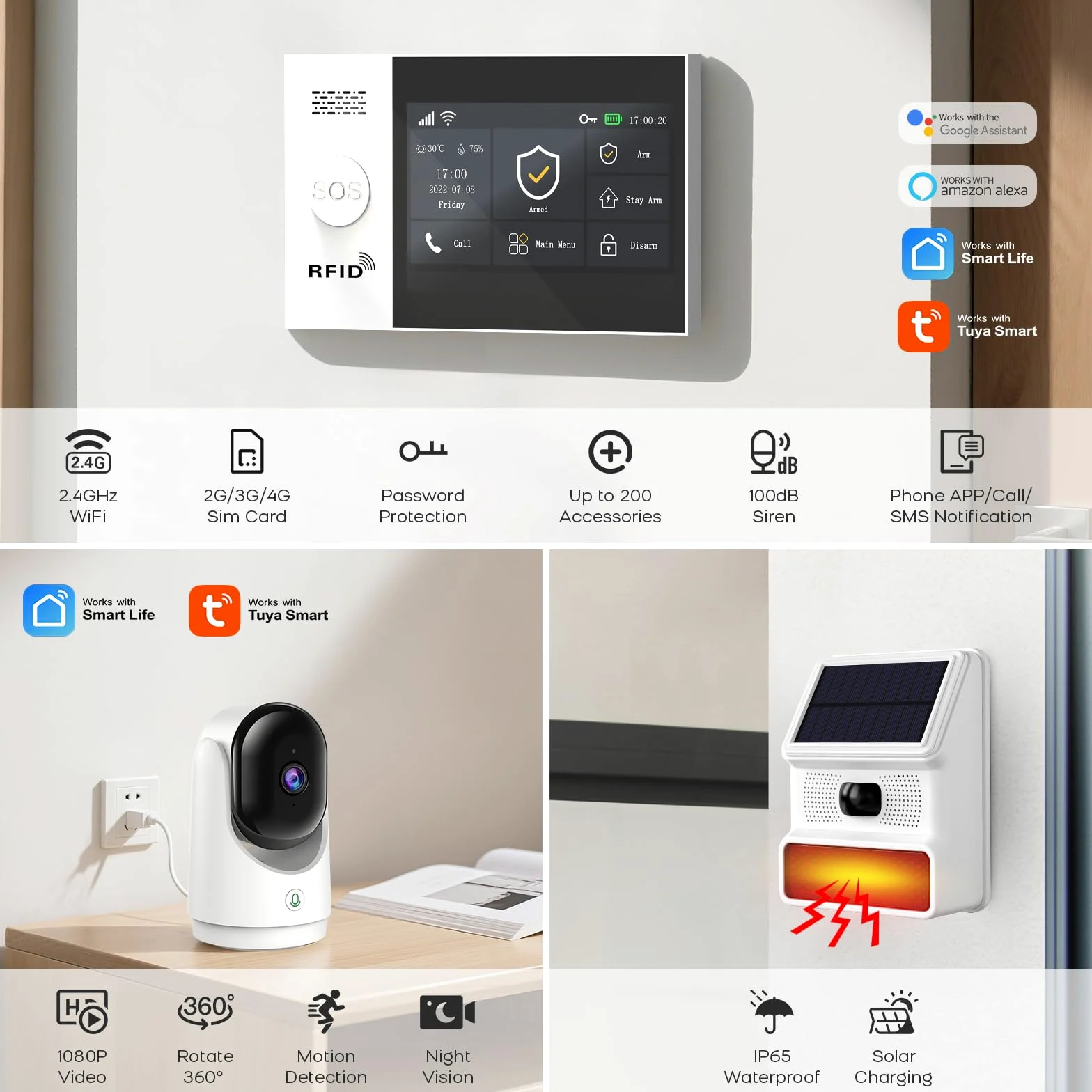 XNY Voller Touchscreen Drahtlose 4G Alarmanlage Haus, 23 Stück WLAN Alarmanlage Wohnung mit 1080p Überwachungskamera, Externe Alarmsirene; Fenster Tür Sensoren, Bewegungsmelder, Fernbedienungen