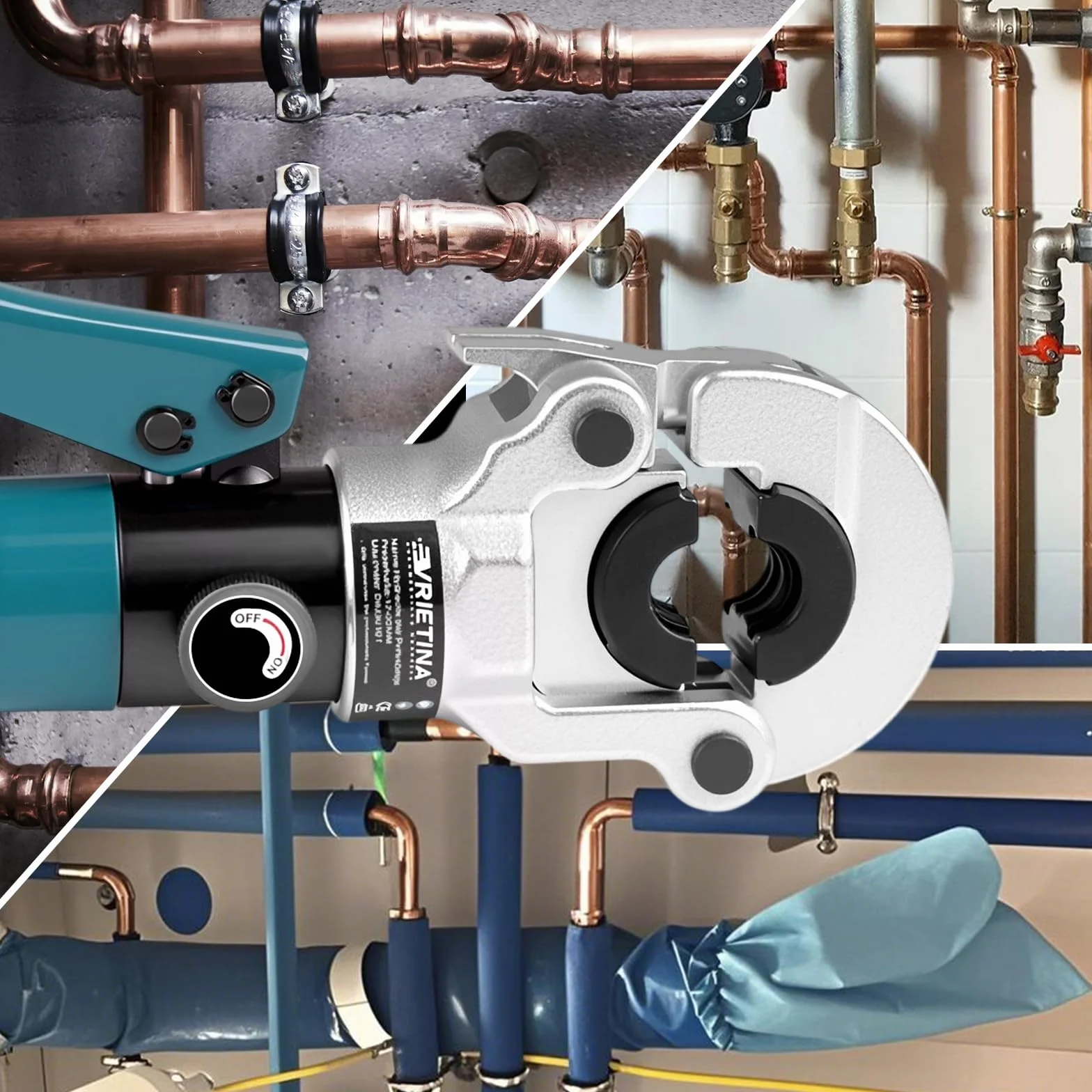 Profi Presszange Kupferrohr V-Kontur und TH-Kontur mit Rohrabschneider und Entgrater, Handpresszange Kupferrohr Presszange Verbundrohr mit V12 V15 V18 V22 V28 Und TH16 TH20 TH26 TH32, Blau