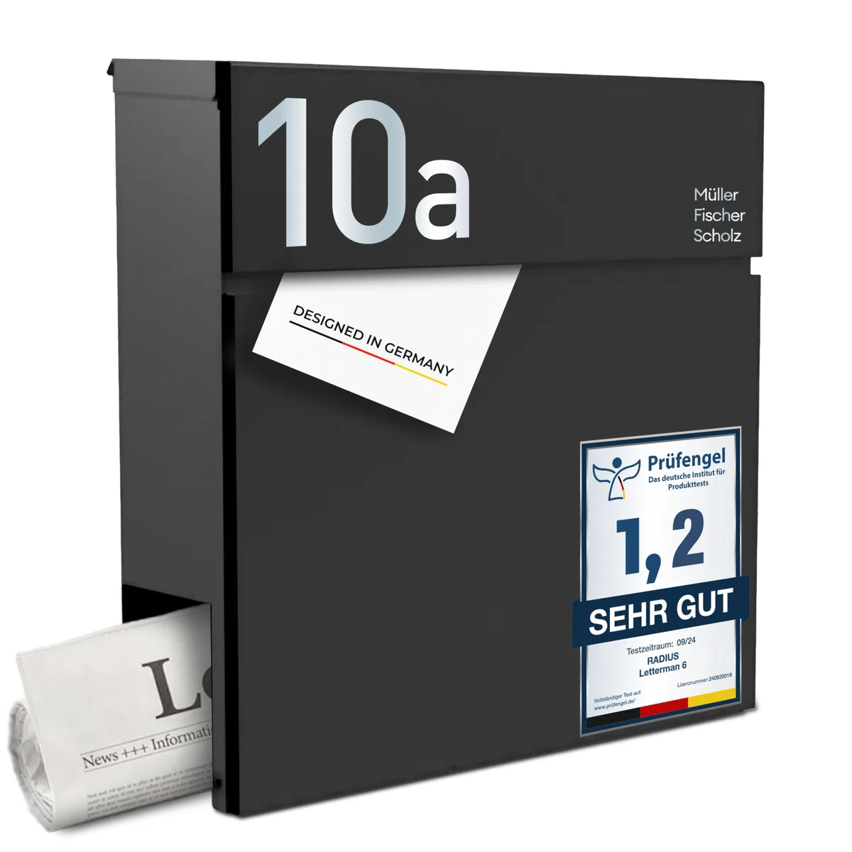 Radius Designer Briefkasten Letterman 6 Anthrazit, personalisierte Lasergravur - wetterfester pulverbeschichteter Stahl - mit Zeitungsfach - inkl. Montageset - 10 Jahre Funktions- & Korrosionsgarantie