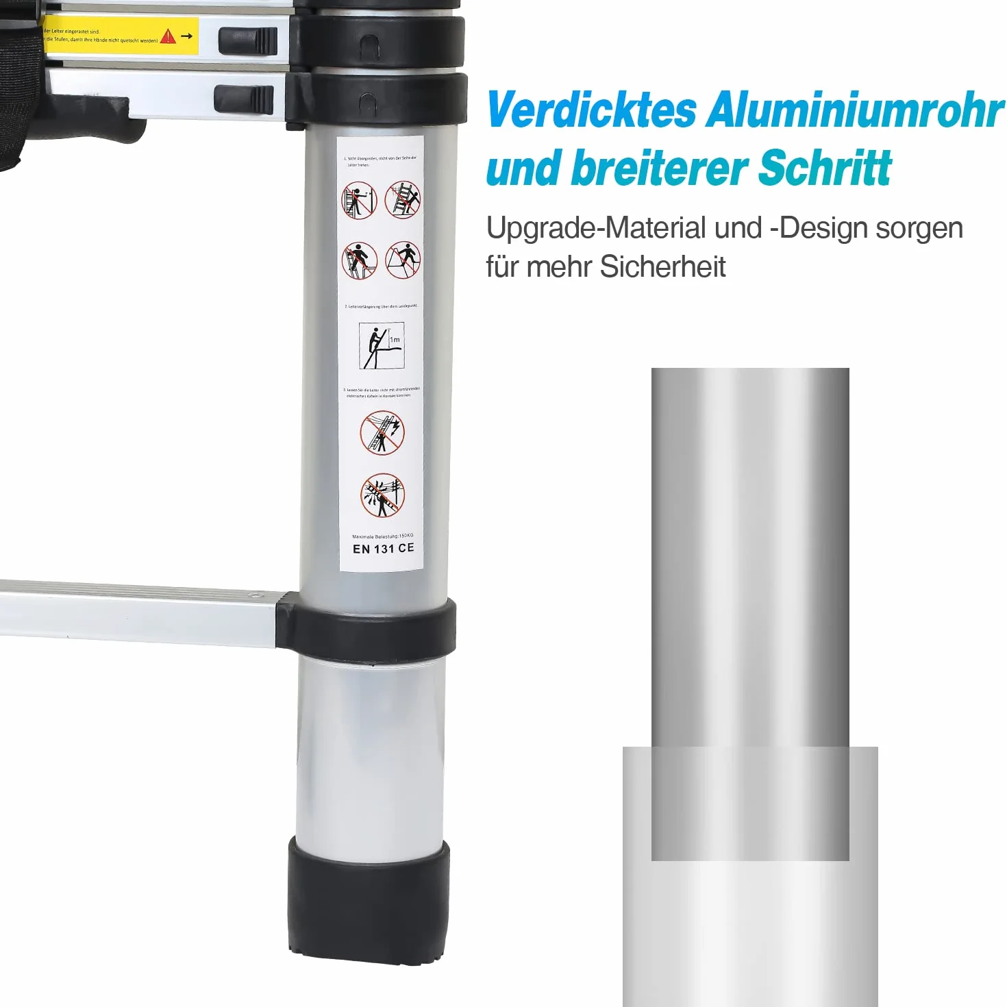 Teleskopleiter, 3.2M Aluminium Leiter, Tragbar Ausziehleiter, Teleskop Aluminiumleiter, Mehrzweckleiter, Maximale Tragkraft von 150kg