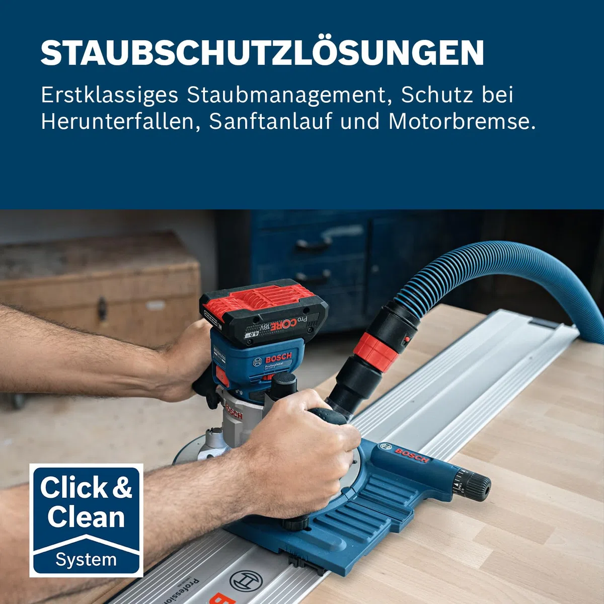 Bosch Professional 18V System Akku-Kantenfräse GKF 18V-8 (inkl. Parallelanschlag, 2x Saugadapter zum Fräsen, Spanschutz, 8-mm-Spannzange, Spannschlüssel, L-BOXX ohne Akku/Ladegerät)