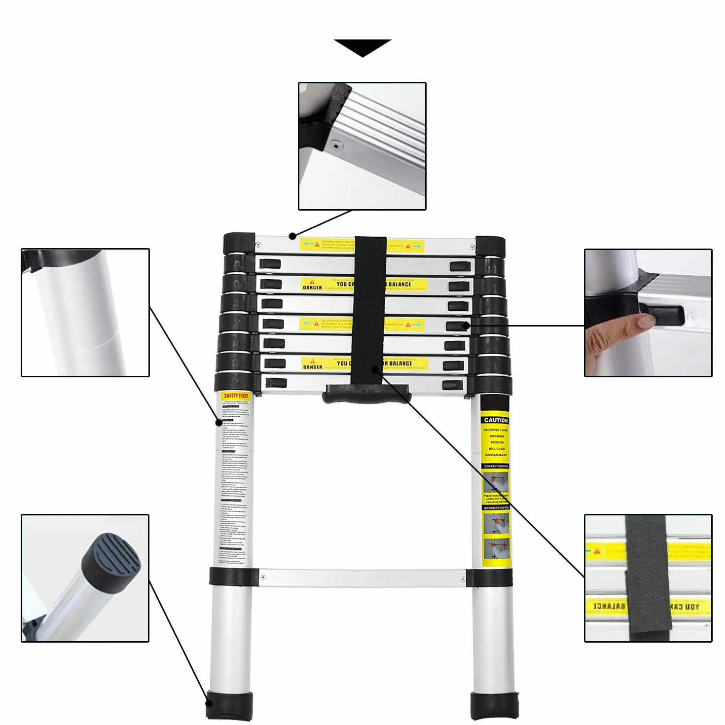 Teleskopleiter, 3.2M Aluminium Leiter, Tragbar Ausziehleiter, Teleskop Aluminiumleiter, Mehrzweckleiter, Maximale Tragkraft von 150kg