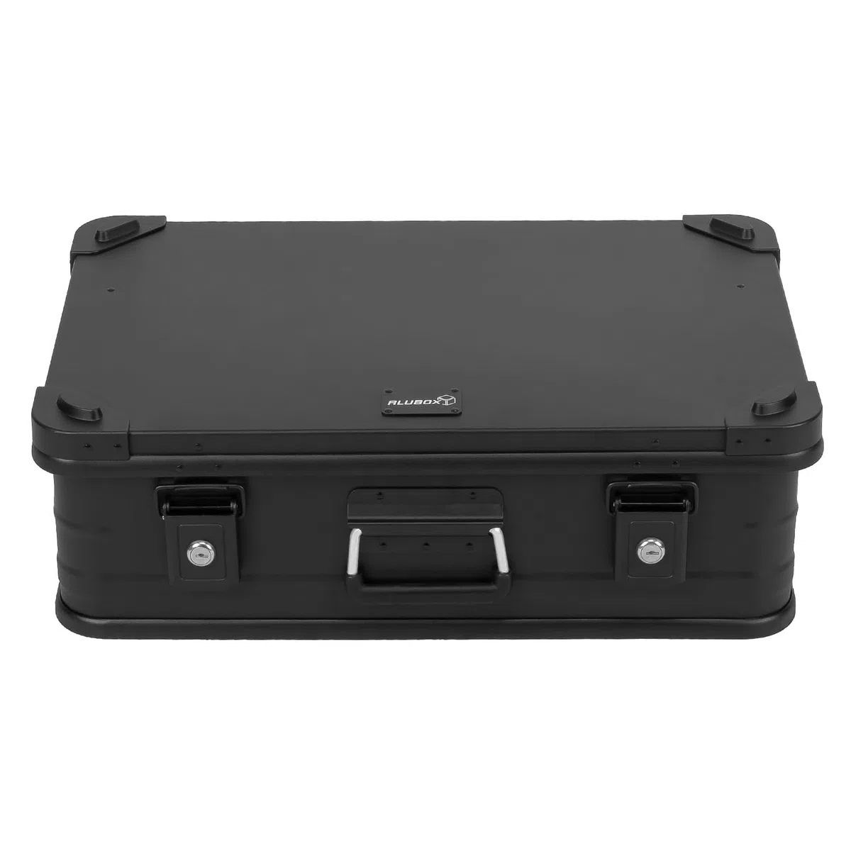 Alubox Alukiste abschließbar E39-BLACK - Premium Aluminium Lagerbox 39 Liter - Deckel mit Aluminium Druckguss Stapelecken und Gummidichtung - inklusive Schlösser - komplett schwarz