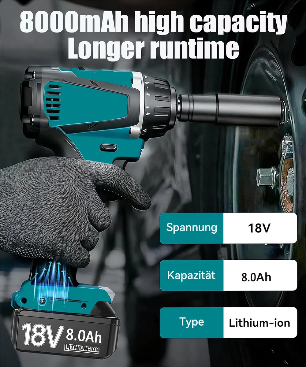Hohe Kapazität 18V 8.0Ah/8000mAh Verbesserte 2X Ersatzakku für makita + Dual Port 6A Ladegerät DC18RD Kompatibel für BL1860B BL1850B BL1840B BL1830 BL1835 194205-3 LXT-400 with LED Werkzeugakku.