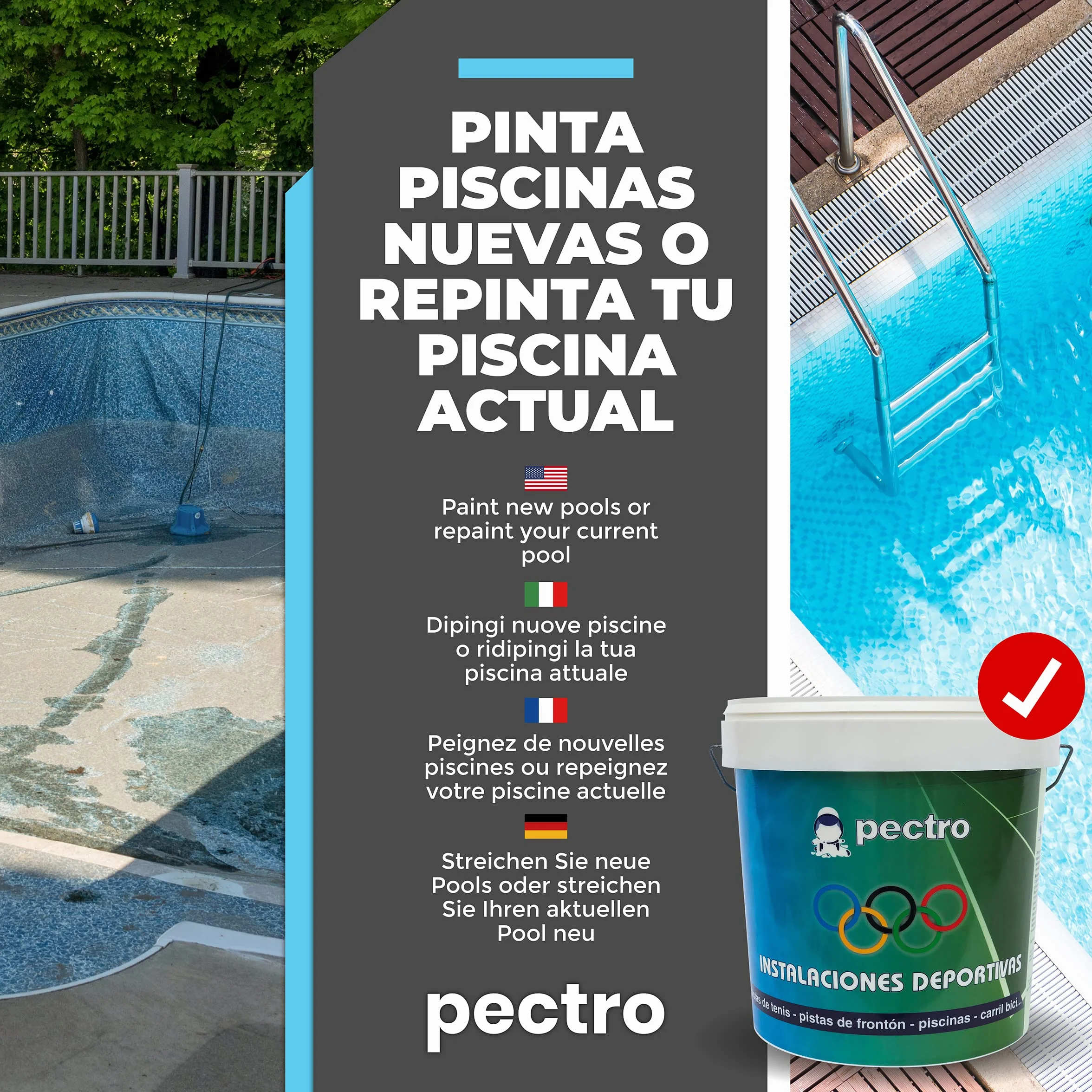 PECTRO Schwimmbadfarbe für Becken 4L - Beton Poolfarbe für Zement - Verhindert Algenbildung - Schwimmbeckenfarbe (Ozeanblaue)