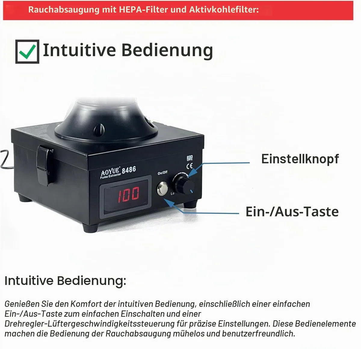 AOYUE 8486 lötabsaugung, lötrauchabsaugung, Lötzauchabsauger, Lötrauchentfernung, entwickelt für optimale Leistung im Tisch