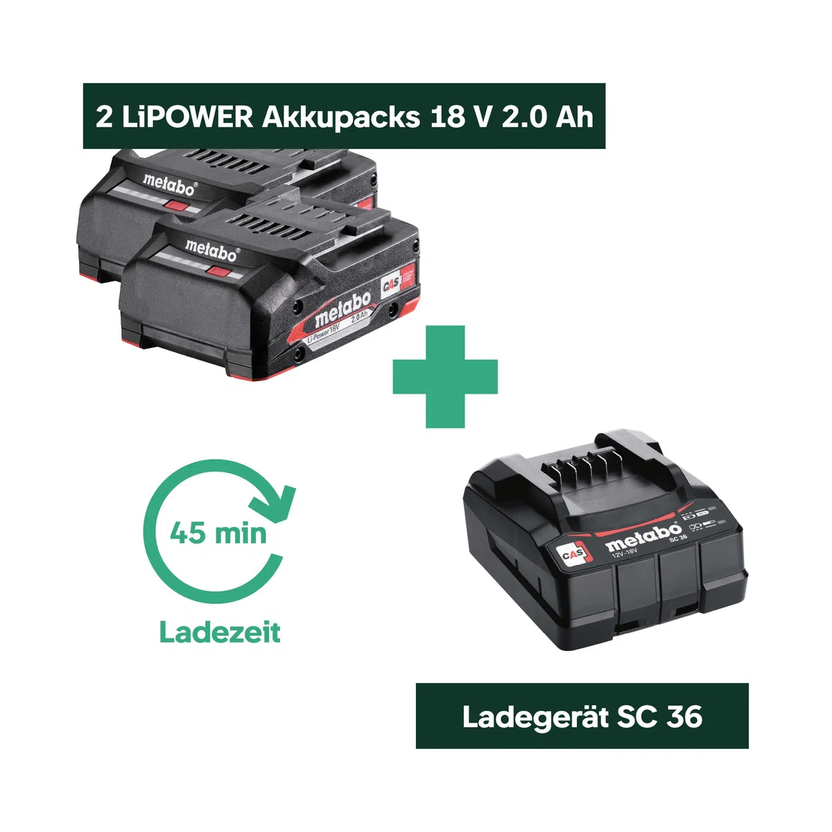 metabo Akku-Bohrschrauber BS 18 Set, 18 V Schrauber, 74-tlg. Zubehör-Set | Mobile Werkstatt im Koffer, inkl. 2 x 2.0 Ah Li-Power Akkus, Ladegerät, LED-Licht, Gürtelhaken, Schnellspannbohrfutter