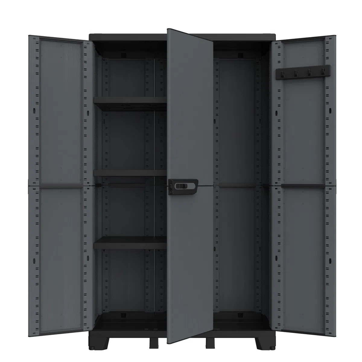 Terry - Ardesia 102A, Besenschrank mit 3 Türen, vertikaler Trennwand, 3 verstellbaren Regalböden, Steinoptik-Finish, für überdachten Innen- und Außenbereich, 102x39x172 cm