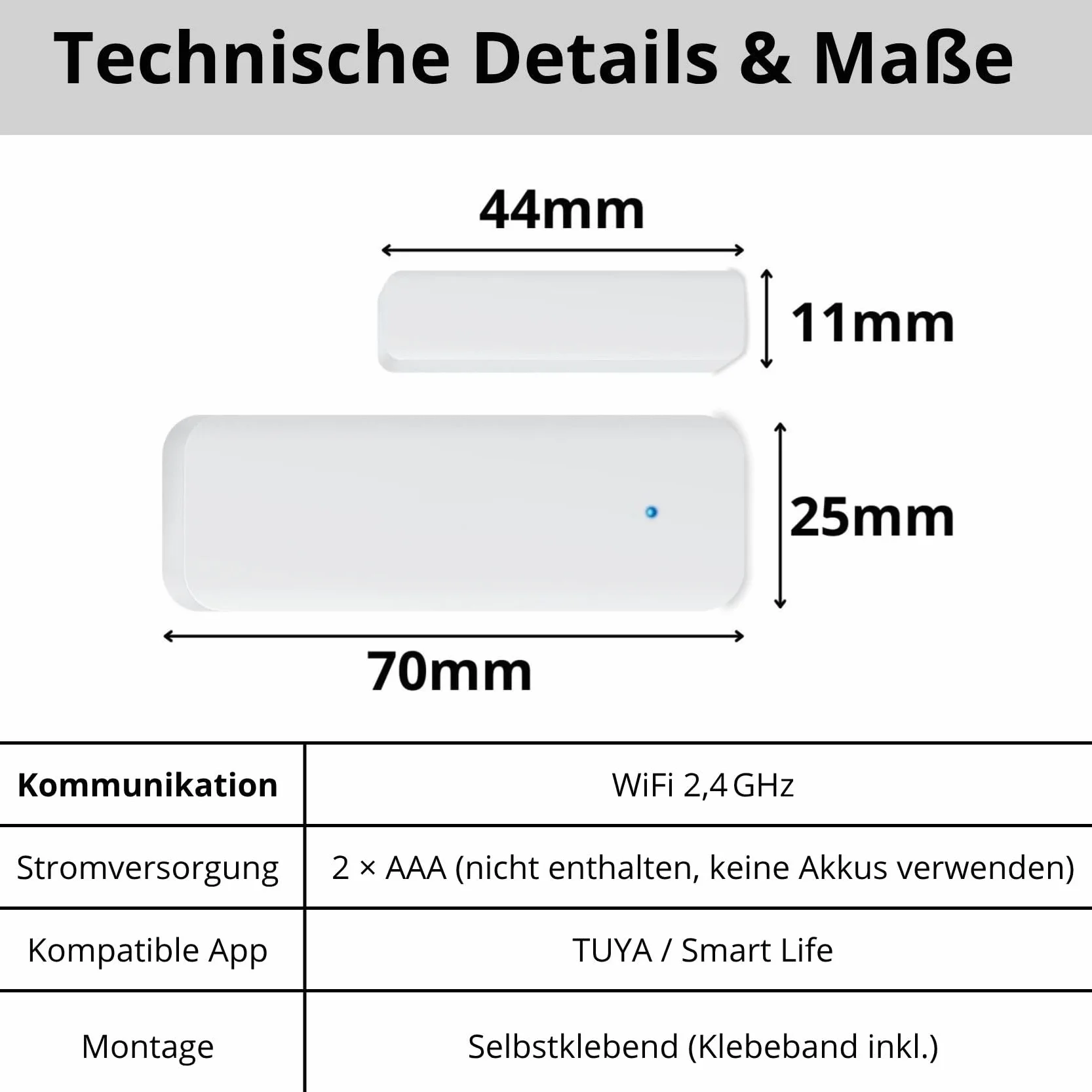 Sone Smart One Türsensor Alarm, Fenstersensor Drahtloser. Alarm in Echtzeit. WLAN WiFi Smart Life/Tuya App kompatibel mit Alexa/Google Home